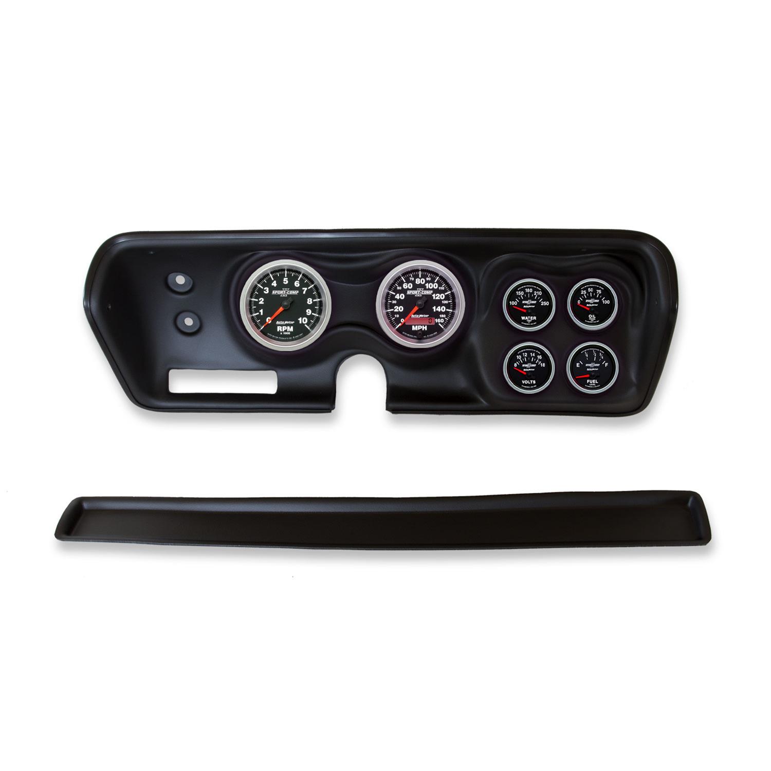 AutoMeter Sport-Comp II Instrument Clusters 2140-12 Gauge Kit, II, Analog, Black Face, Speedo, Tach, Oil, Water, Volt, Fuel, White Numbers, Red Pointers, Black Panel, Dodge, Plymouth, Kit
