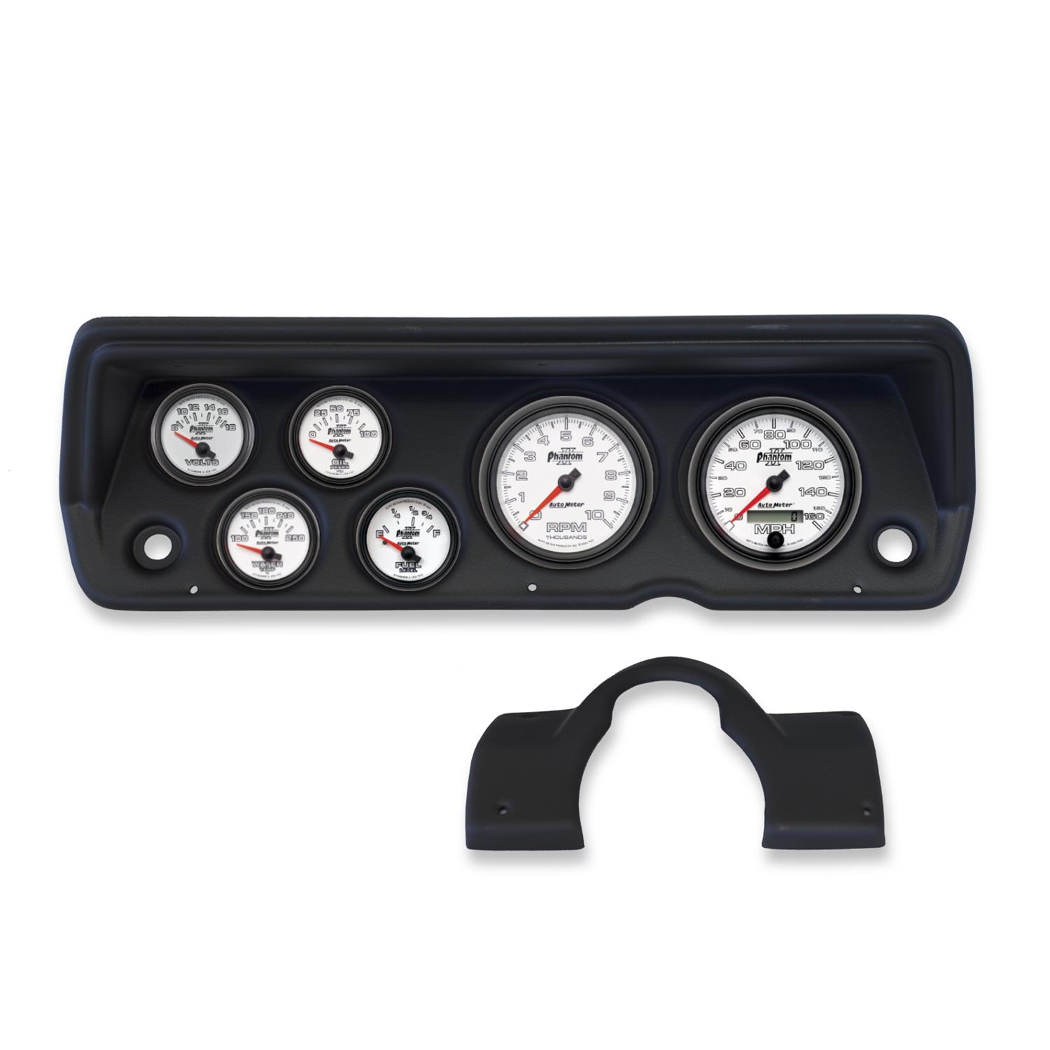AutoMeter Phantom II Instrument Clusters 2141-10 Gauge Kit, II, Analog, White Face, Speedo, Tach, Oil, Water, Volt, Fuel, Silver Numbers, Red Pointers, Black Panel, Dodge, Plymouth, Kit