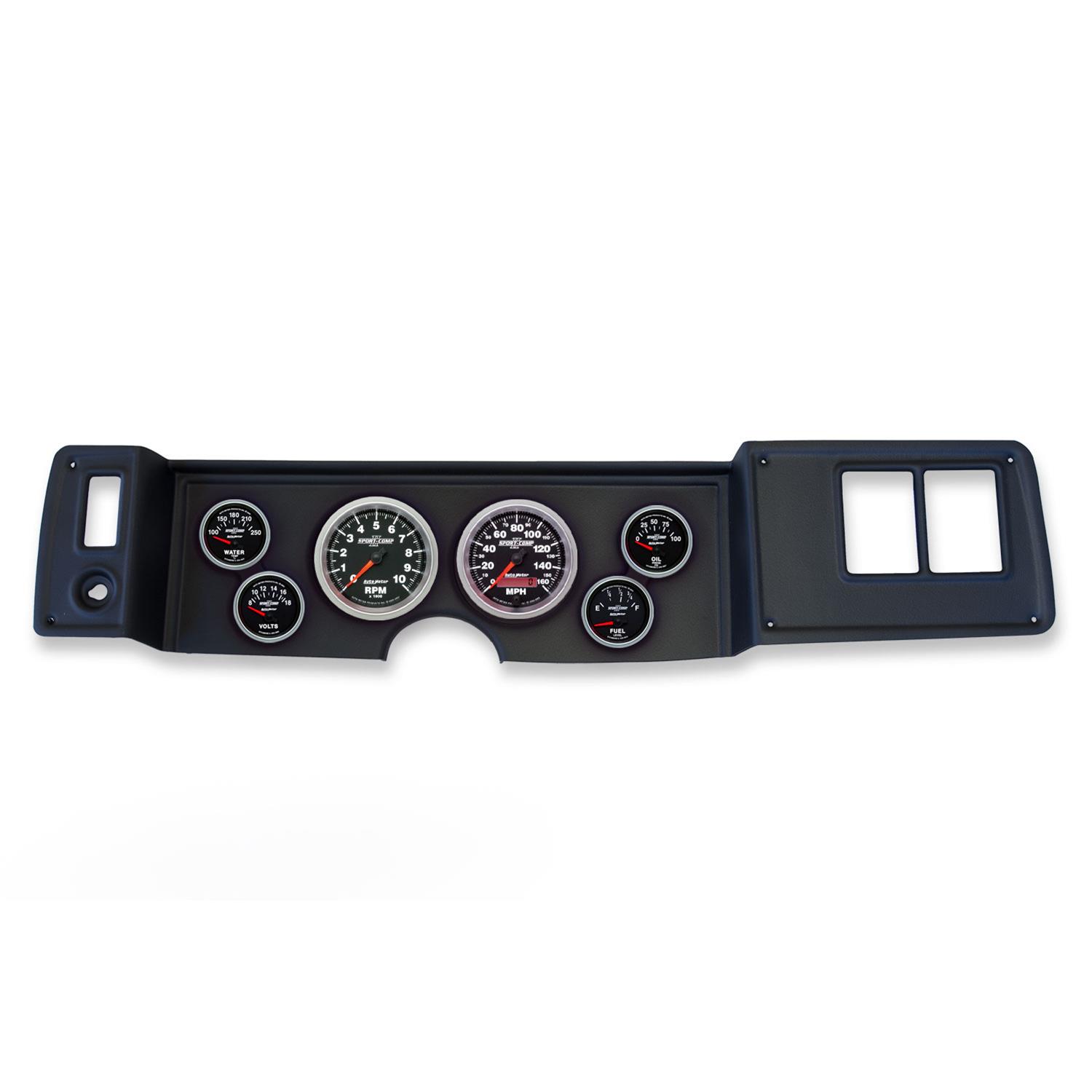 AutoMeter Sport-Comp II Instrument Clusters 2141-12 Gauge Kit, II, Analog, Black Face, Speedo, Tach, Oil, Water, Volt, Fuel, White Numbers, Red Pointers, Black Panel, Dodge, Plymouth, Kit