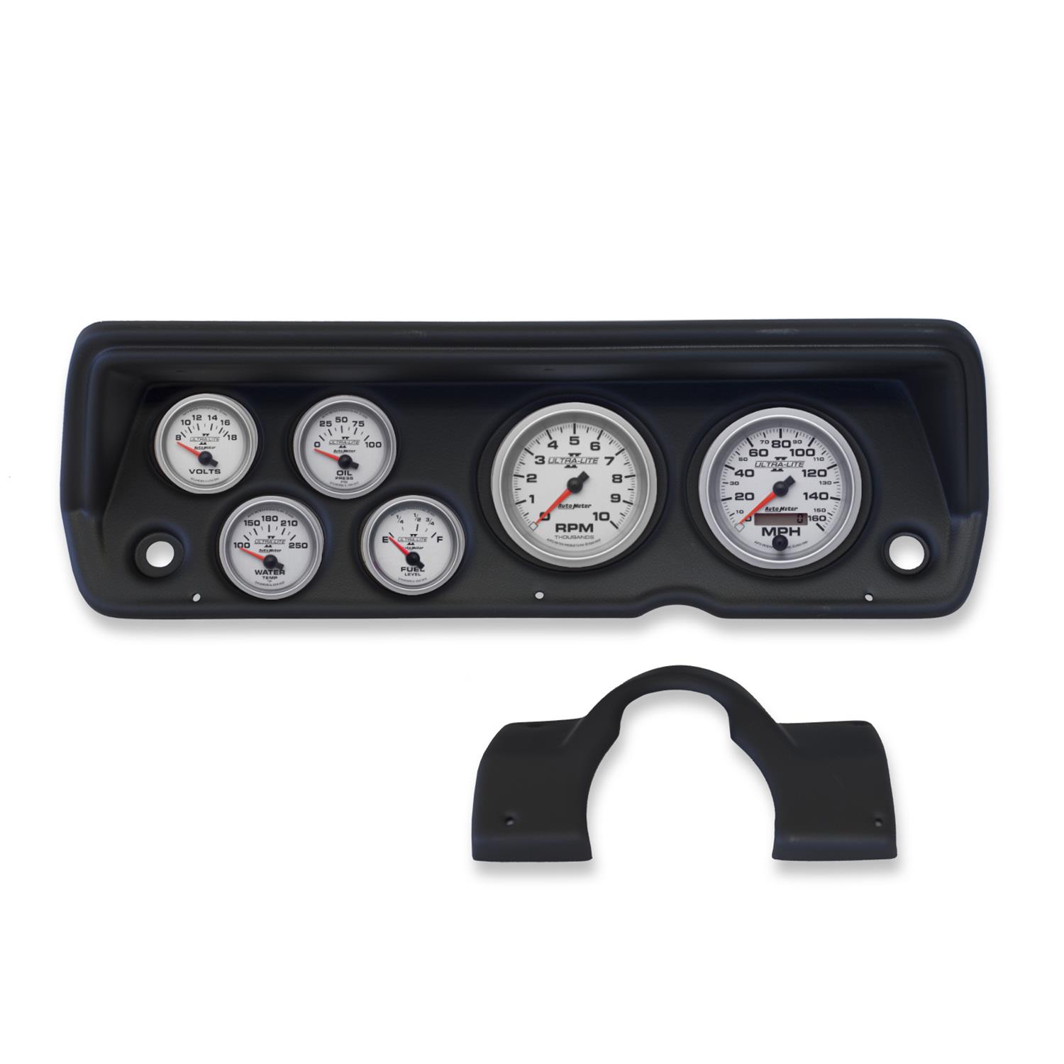 AutoMeter Ultra-Lite II Instrument Clusters 2141-14 Gauge Kit, II, Analog, Silver Face, Speedo, Tach, Oil, Water, Volt, Fuel, Black Numbers, Red Pointers, Black Panel, Dodge, Plymouth, Kit