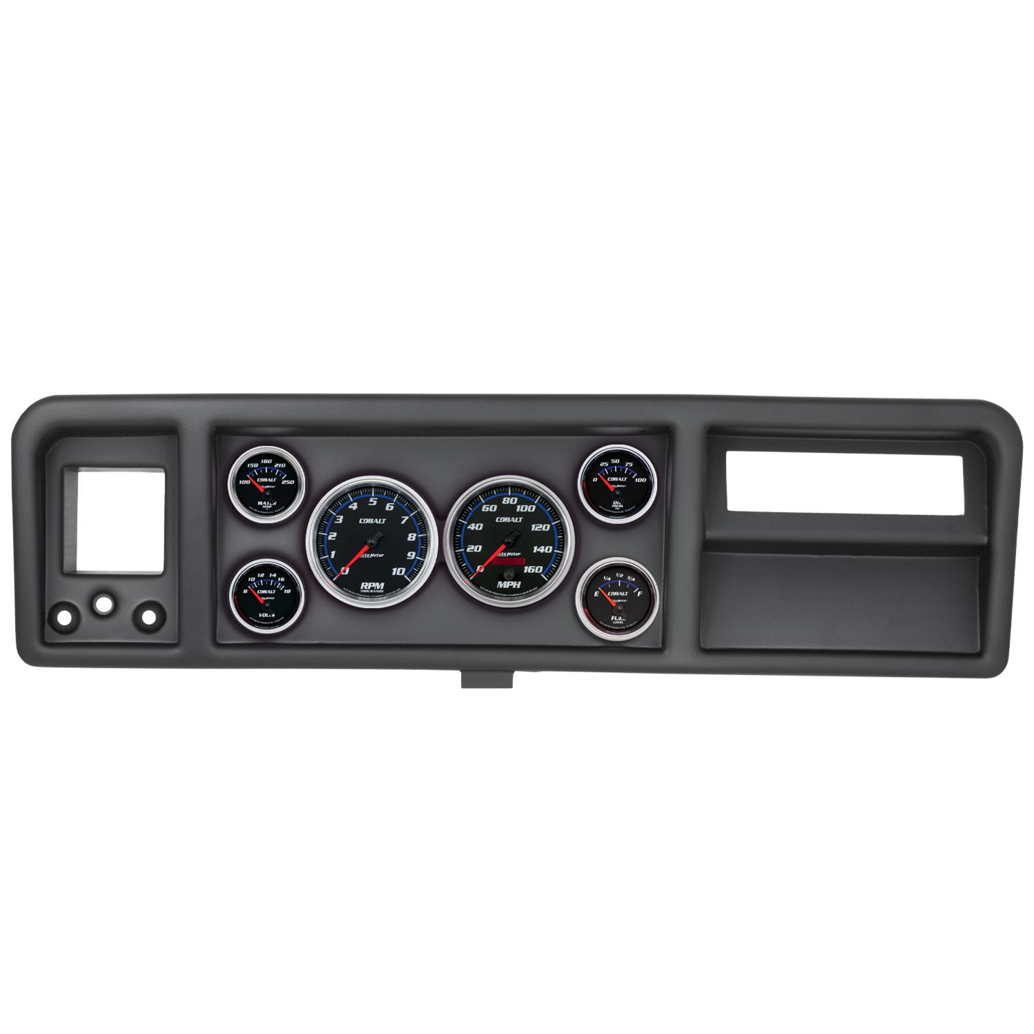 AutoMeter Cobalt Instrument Clusters 2146-05 Gauge Kit, Cobalt, Analog, Silver Face, Speedometer, Tach, Oil, Water, Volt, Fuel, White/Blue Numbers, Red Pointers, Black Panel, Ford, Kit