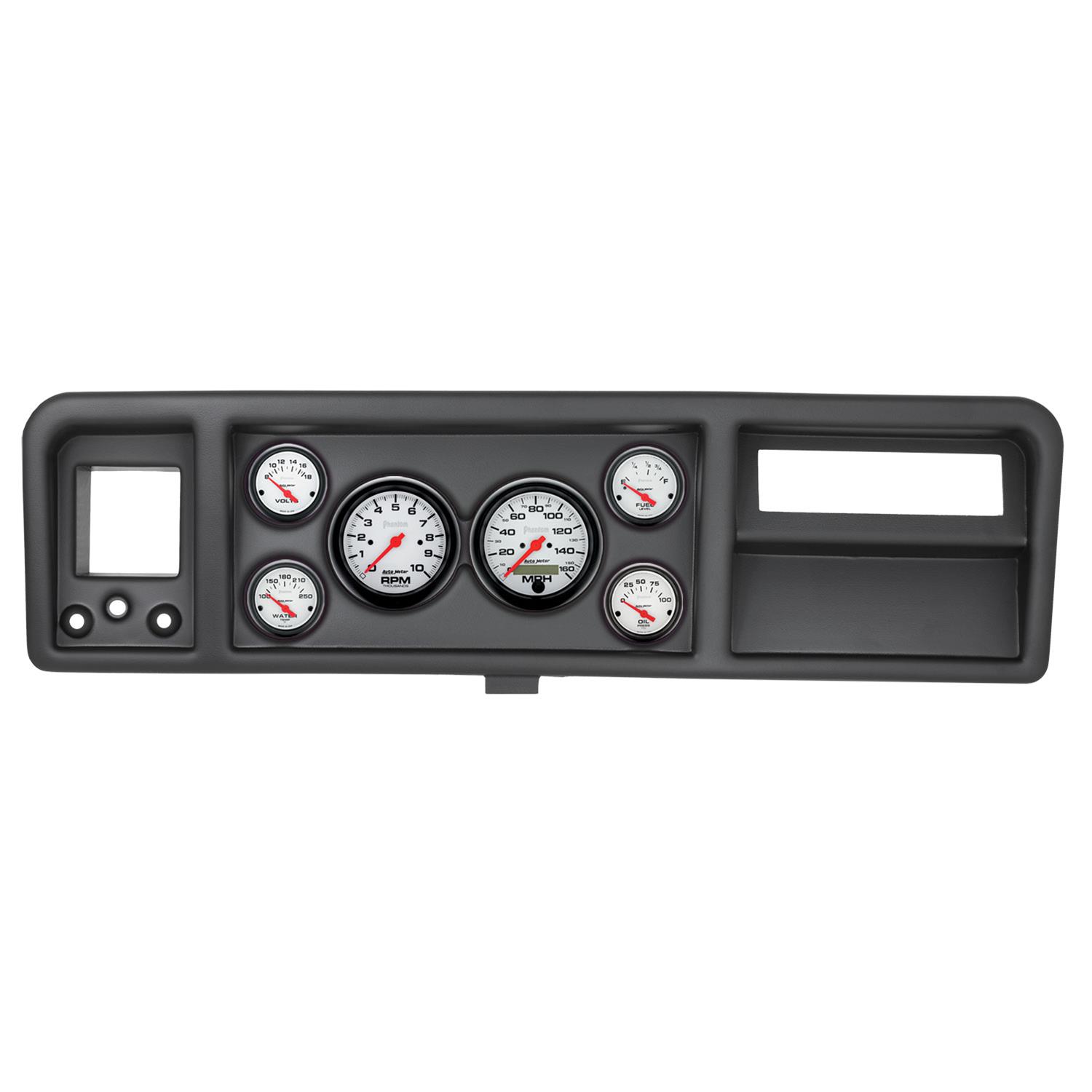 AutoMeter Phantom Instrument Clusters 2146-09 Gauge Kit, Phantom, Analog, White Face, Speedometer, Tach, Oil, Water, Volt, Fuel, Black Numbers, Red Pointers, Black Panel, Ford, Kit