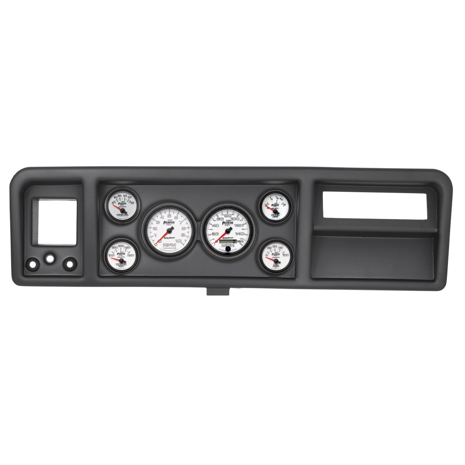 AutoMeter Phantom II Instrument Clusters 2146-10 Gauge Kit, II, Analog, White Face, Speedometer, Tach, Oil, Water, Volt, Fuel, Silver Numbers, Red Pointers, Black Panel, Ford, Kit