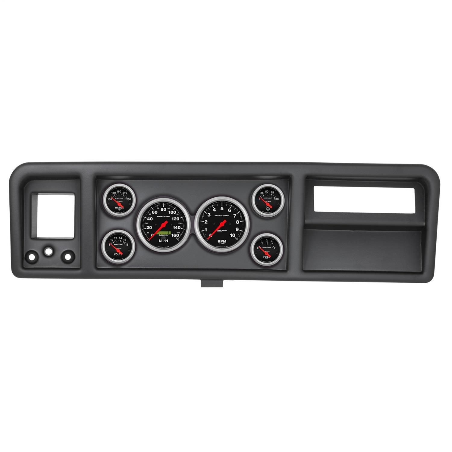 AutoMeter Sport-Comp Instrument Clusters 2146-11 Gauge Kit, Sport-Comp, Analog, Black Face, Speedometer, Tach, Oil, Water, Volt, Fuel, White Numbers, Red Pointers, Black Panel, Ford, Kit