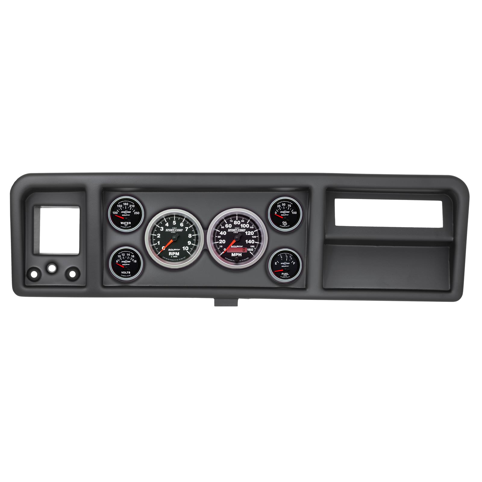 AutoMeter Sport-Comp II Instrument Clusters 2146-12 Gauge Kit, II, Analog, Black Face, Speedometer, Tach, Oil, Water, Volt, Fuel, White Numbers, Red Pointers, Black Panel, Ford, Kit