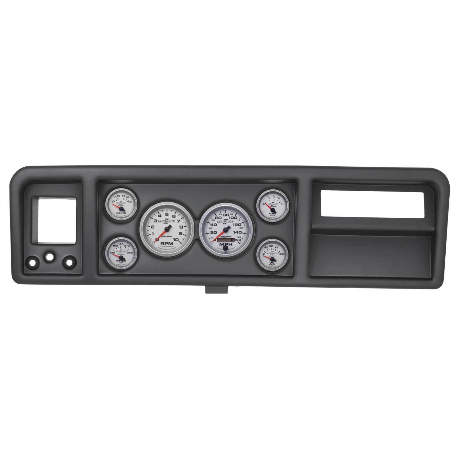 AutoMeter Ultra-Lite II Instrument Clusters 2146-14 Gauge Kit, II, Analog, Silver Face, Speedometer, Tach, Oil, Water, Volt, Fuel, Black Numbers, Red Pointers, Black Panel, Ford, Kit