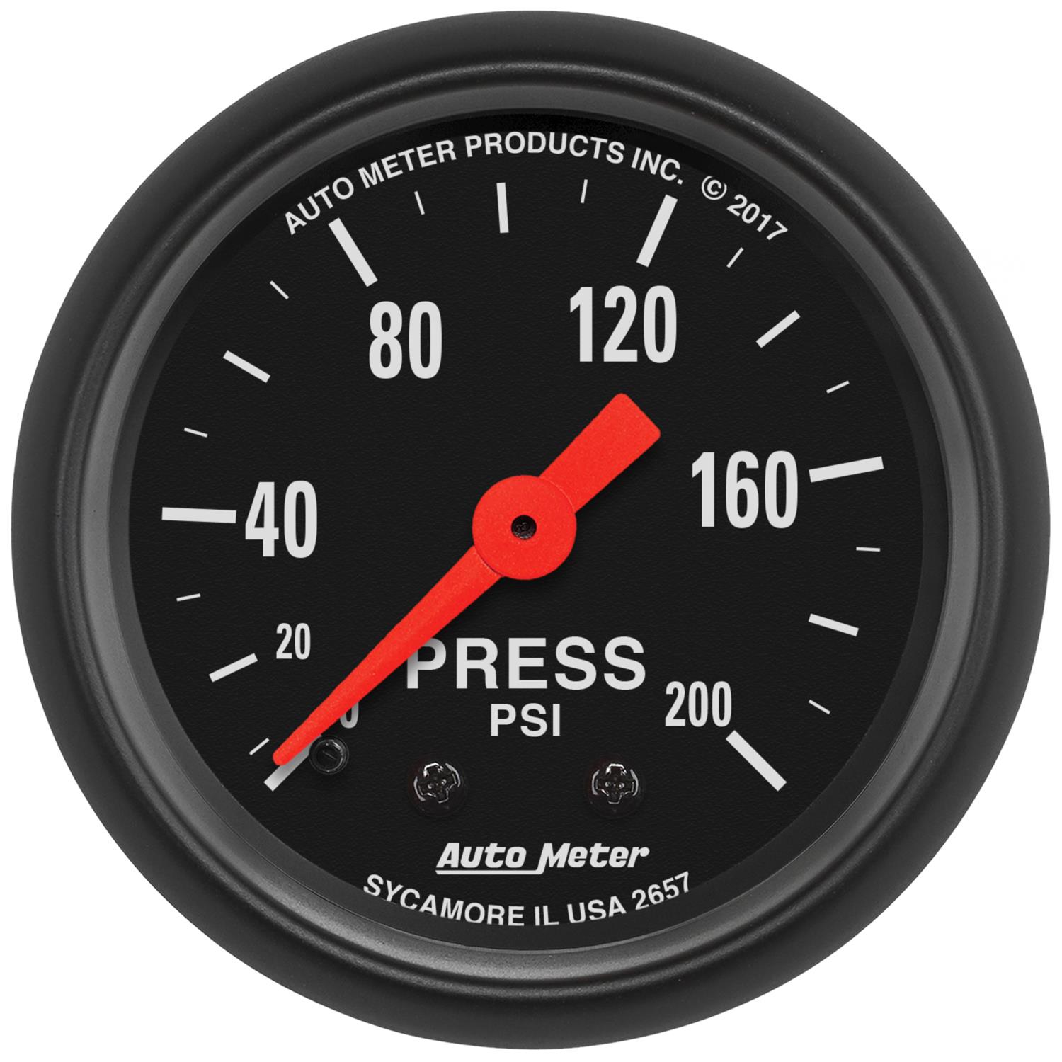 AutoMeter Z-Series Analog Gauges 2657 Gauges, Gauges, Pressure, 0-200 psi, 2 1/16 in., Black Face, White Numbers, Black Bezel, Mechanical, Each