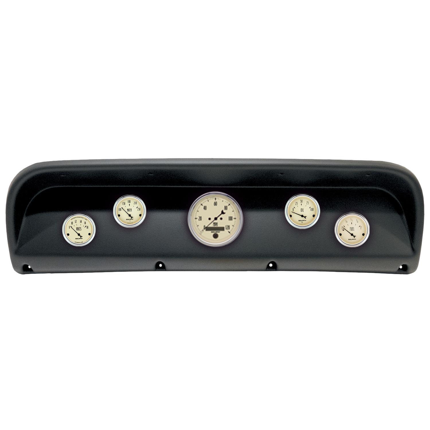 AutoMeter Antique Beige Instrument Clusters for 1967-1972 F-100, F-250, F-350 - 2900-02 Gauge Kit, Beige, Analog, Speedometer, Oil, Water, Volt, Fuel, Black Numbers and Pointers, Black Panel, Ford, Kit