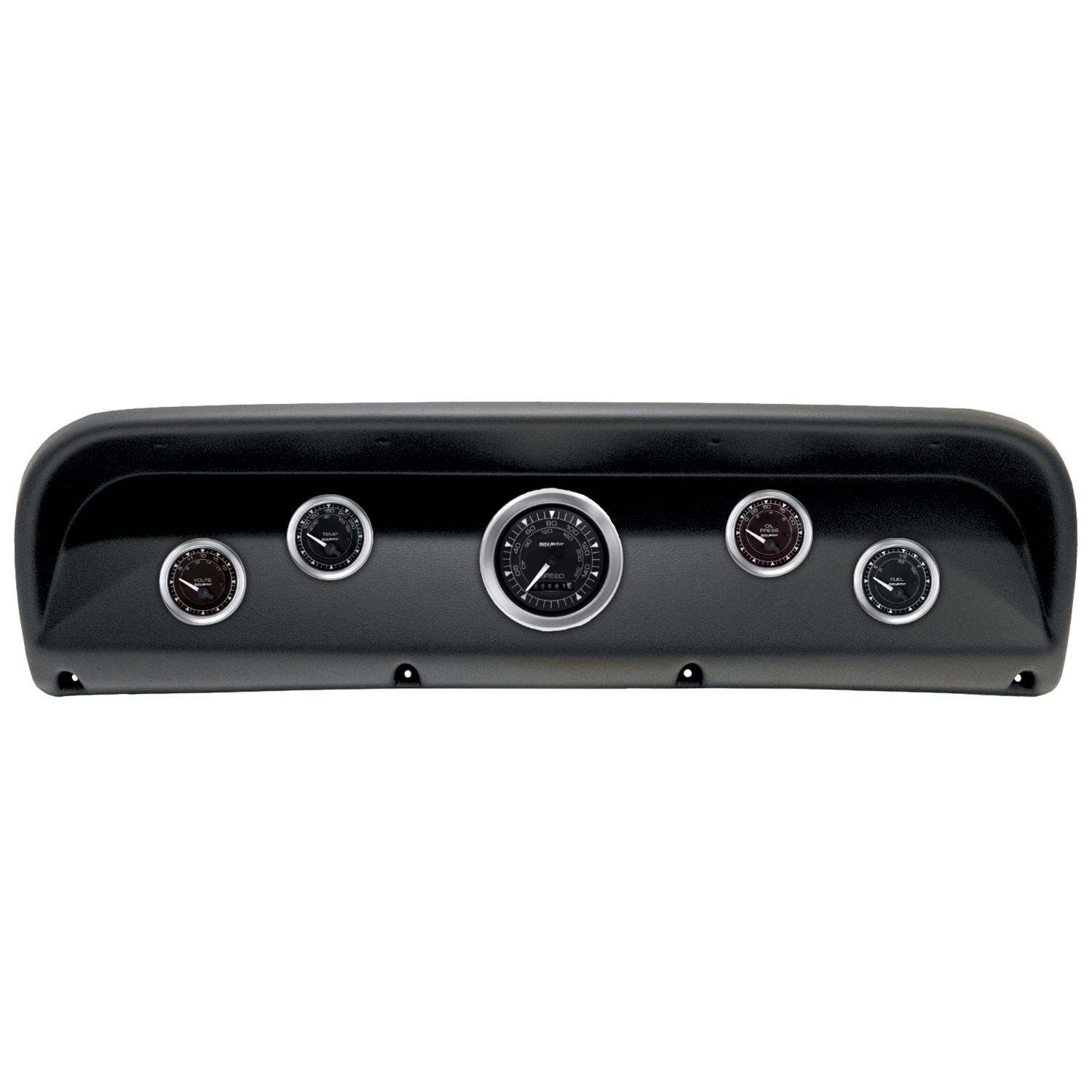 AutoMeter Chrono Instrument Clusters for 1967-1972 F-100, F-250, F-350 - 2900-04 Gauge Kit, Chrono, Analog, Black Face, Speedometer, Oil, Water, Volt, Fuel, White Numbers and Pointers, Black Panel, Ford, Kit