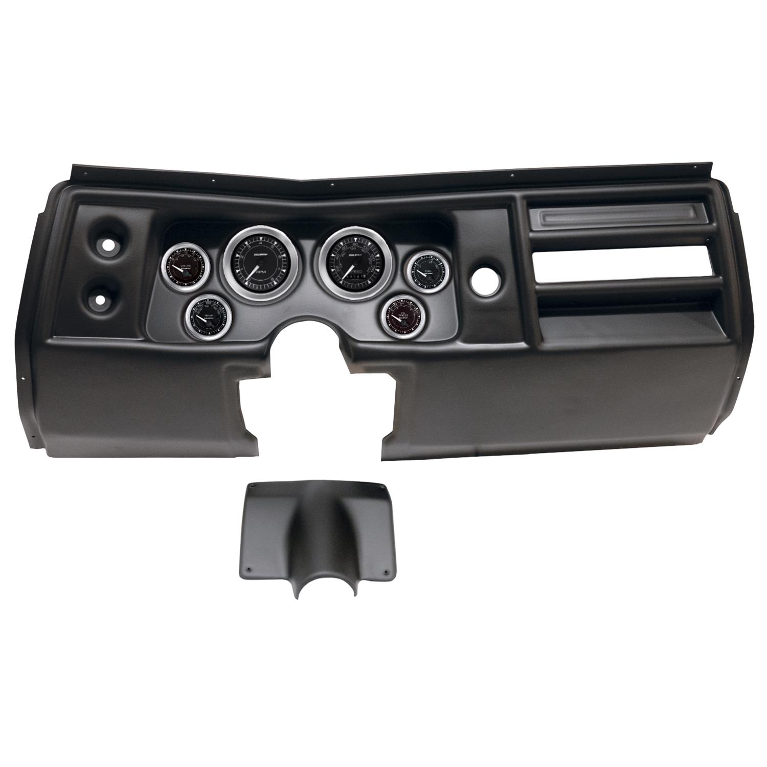 AutoMeter Chrono Instrument Clusters for 1968 CHEVELLE, EL CAMINO - 2901-04 Gauge Kit, Chrono, Analog, Black Face, Speedo, Tach, Oil, Water, Volt, Fuel, White Numbers and Pointers, Black Panel, Chevy, No Vent, Kit
