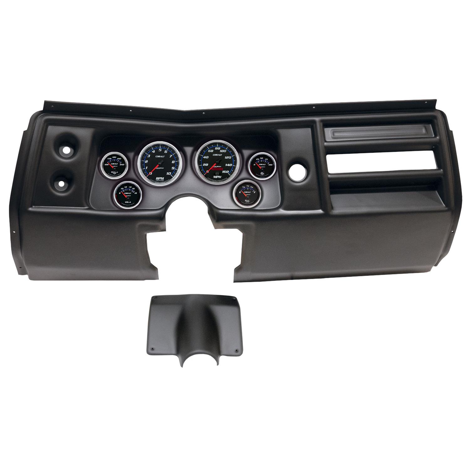 AutoMeter Cobalt Instrument Clusters for 1968 CHEVELLE, EL CAMINO - 2901-05 Gauge Kit, Cobalt, Analog, Black Face, Speedo, Tach, Oil, Water, Volt, Fuel, White Numbers and Pointers, Black Panel, Chevy, No Vent, Kit