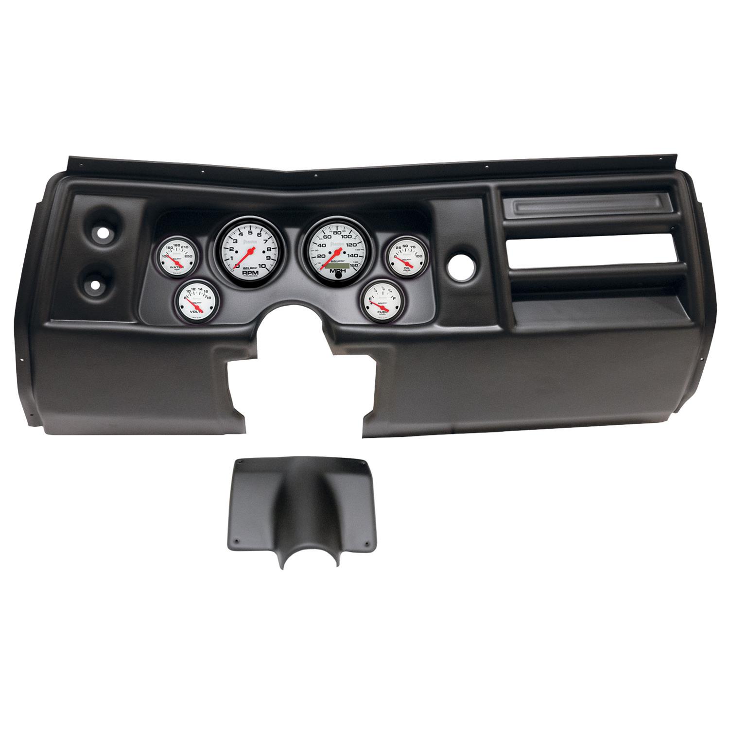 AutoMeter Phantom Instrument Clusters for 1968 CHEVELLE, EL CAMINO - 2901-09 Gauge Kit, Phantom, Analog, White Face, Speedo, Tach, Oil, Water, Volt, Fuel, Black Numbers, Red Pointers, Black Panel, Chevy, No Vent, Kit