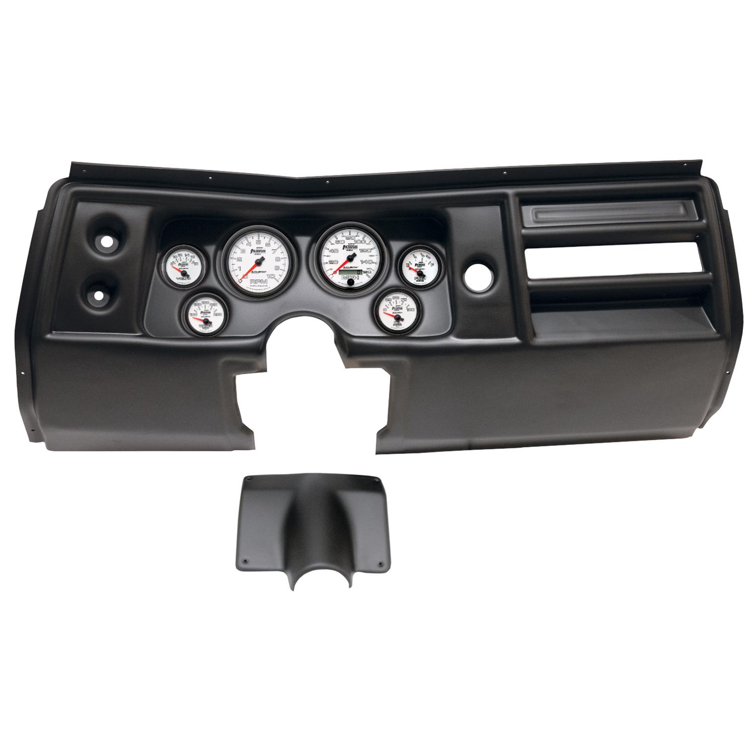 AutoMeter Phantom II Instrument Clusters for 1968 CHEVELLE, EL CAMINO - 2901-10 Gauge Kit, II, Analog, White Face, Speedo, Tach, Oil, Water, Volt, Fuel, Silver Numbers, Red Pointers, Black Panel, Chevy, No Vent, Kit