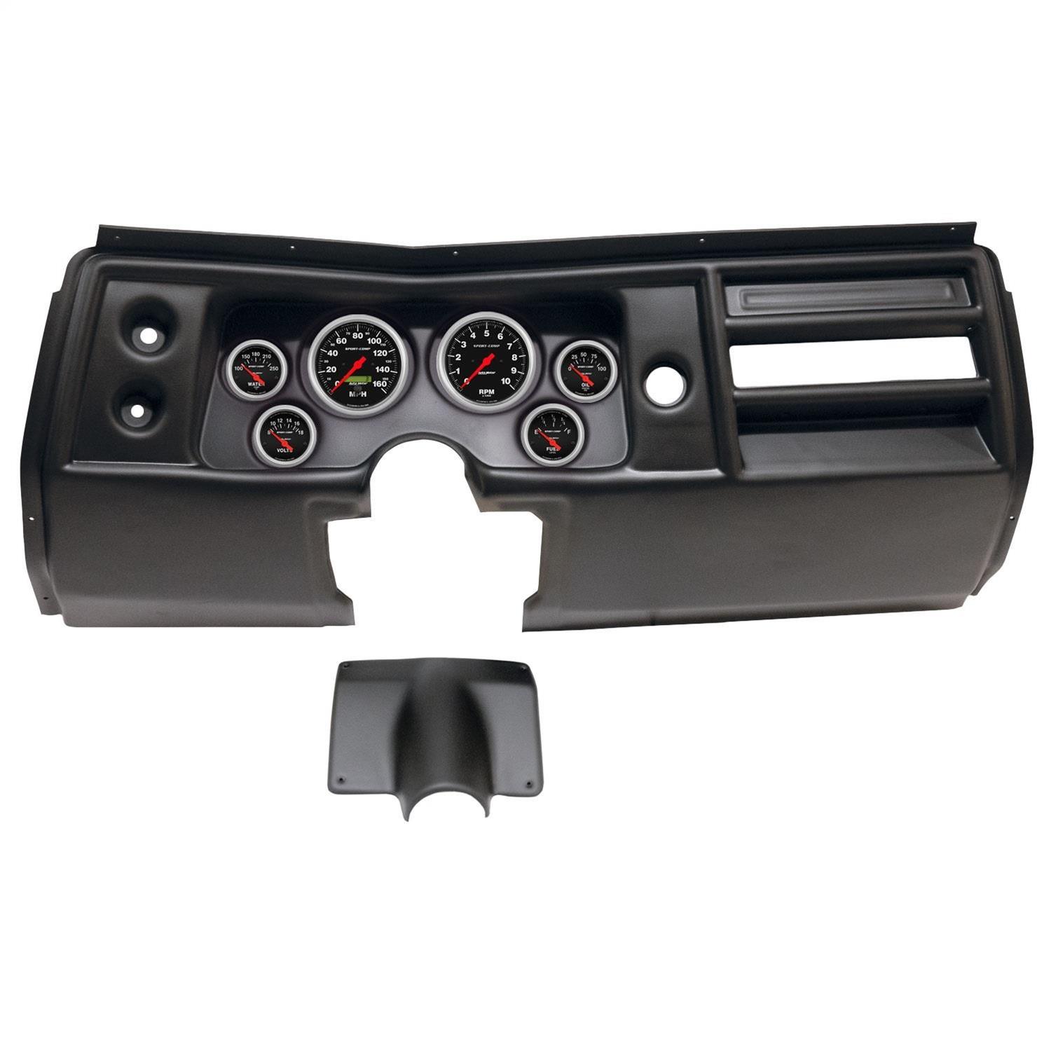 AutoMeter Sport-Comp Instrument Clusters for 1968 CHEVELLE, EL CAMINO - 2901-11 Gauge Kit, Sport-Comp, Analog, Black Face, Speedo, Tach, Oil, Water, Volt, Fuel, White Numbers, Red Pointers, Black Panel, Chevy, No Vent, Kit