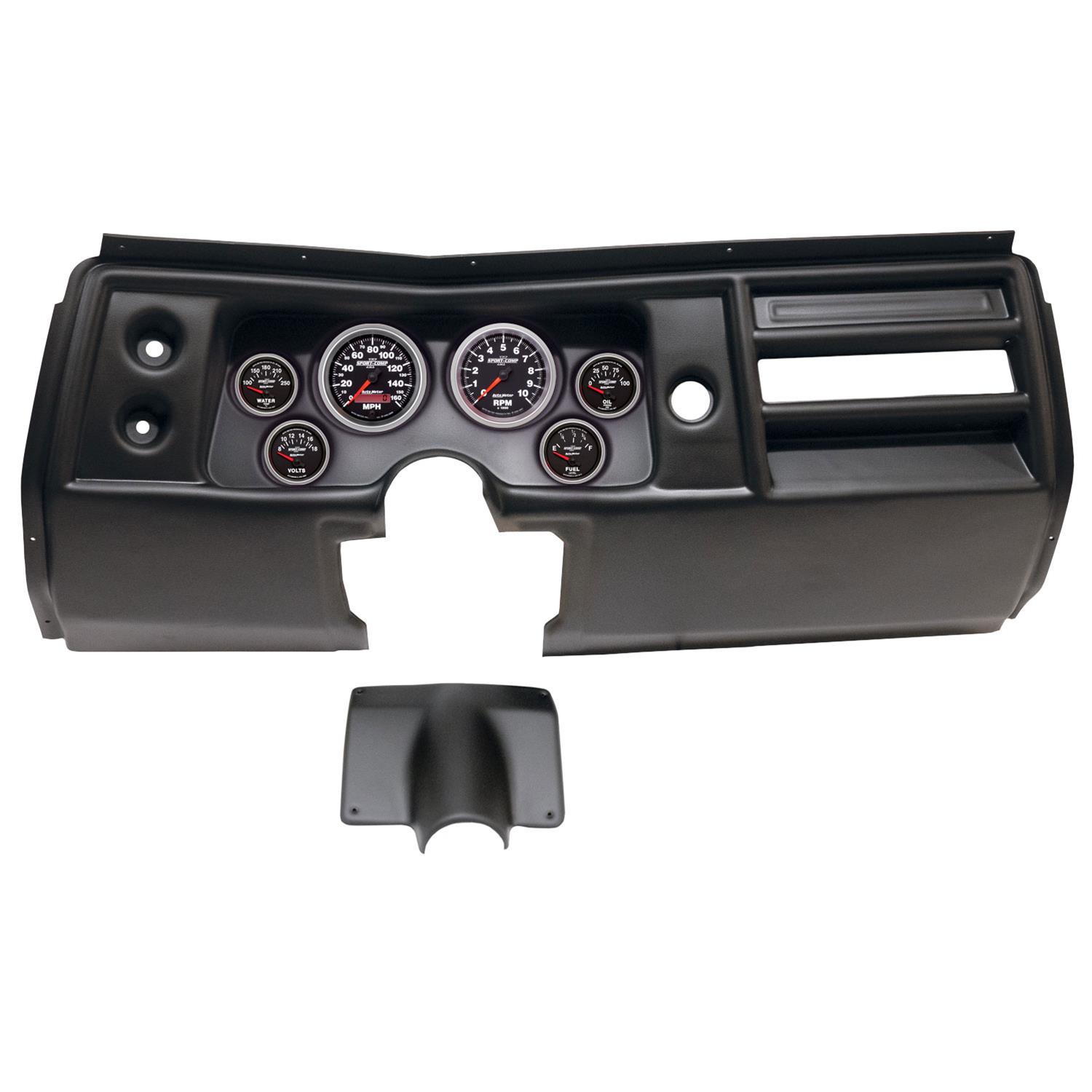 AutoMeter Sport-Comp II Instrument Clusters for 1968 CHEVELLE, EL CAMINO - 2901-12 Gauge Kit, II, Analog, Black Face, Speedo, Tach, Oil, Water, Volt, Fuel, White Numbers, Red Pointers, Black Panel, Chevy, No Vent, Kit