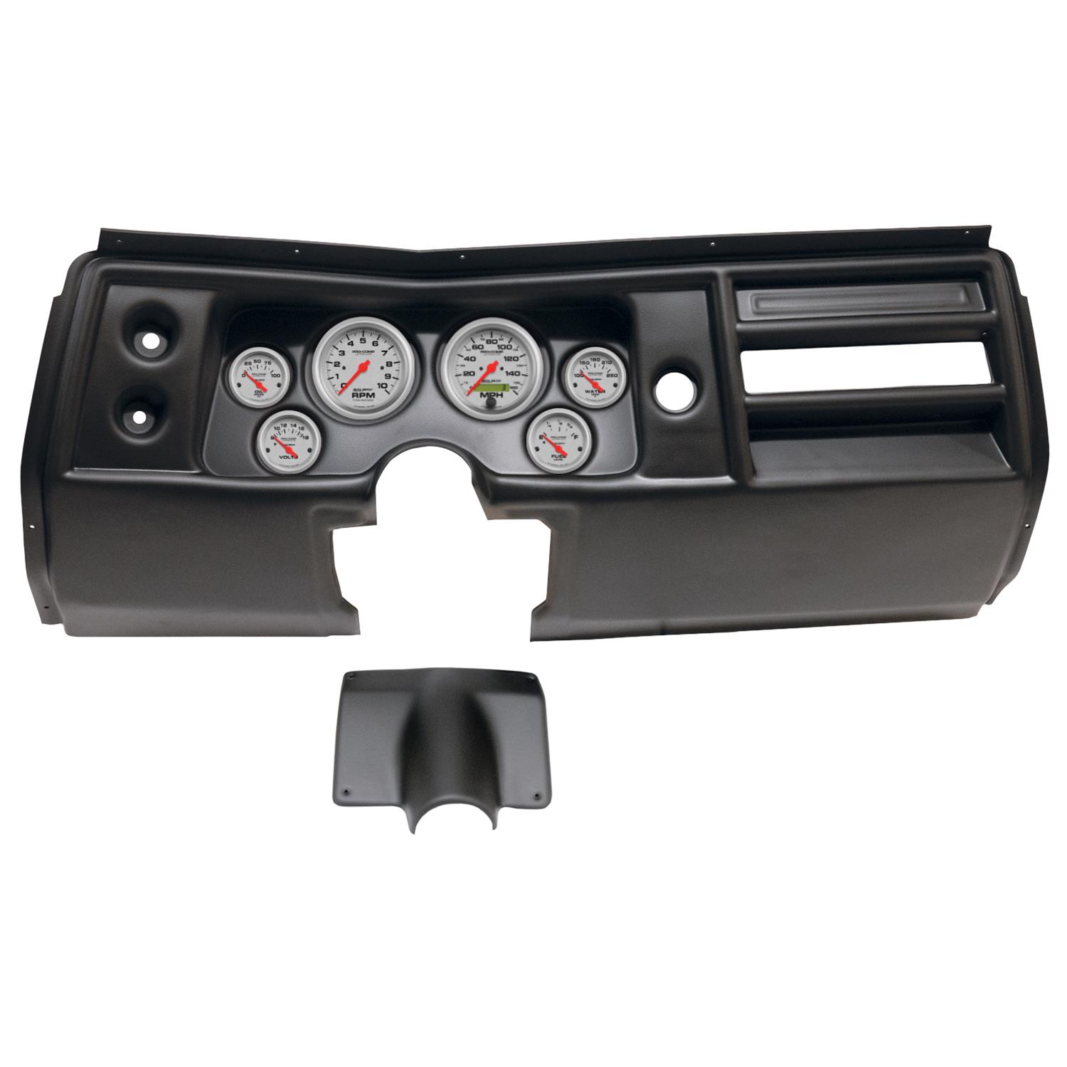 AutoMeter Ultra-Lite Instrument Clusters for 1968 CHEVELLE, EL CAMINO - 2901-13 Gauge Kit, Ultra-Lite, Analog, Silver Face, Speedo, Tach, Oil, Water, Volt, Fuel, Black Numbers, Red Pointers, Black Panel, Chevy, No Vent, Kit