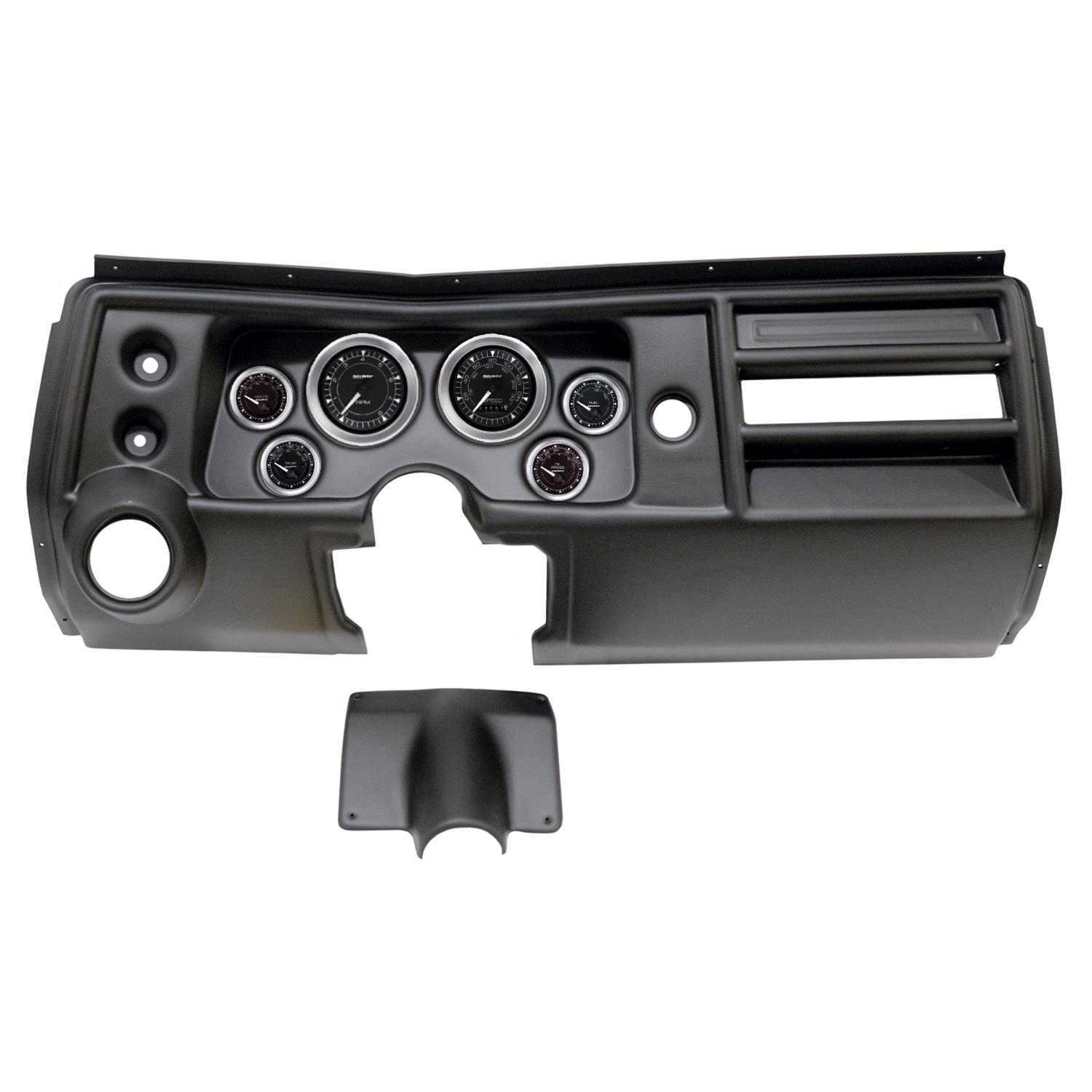 AutoMeter Chrono Instrument Clusters for 1968 CHEVELLE, EL CAMINO - 2902-04 Gauge Kit, Chrono, Analog, Black Face, Speedo, Tach, Oil, Water, Volt, Fuel, White Numbers and Pointers, Black Panel, Chevy, With Vent, Kit