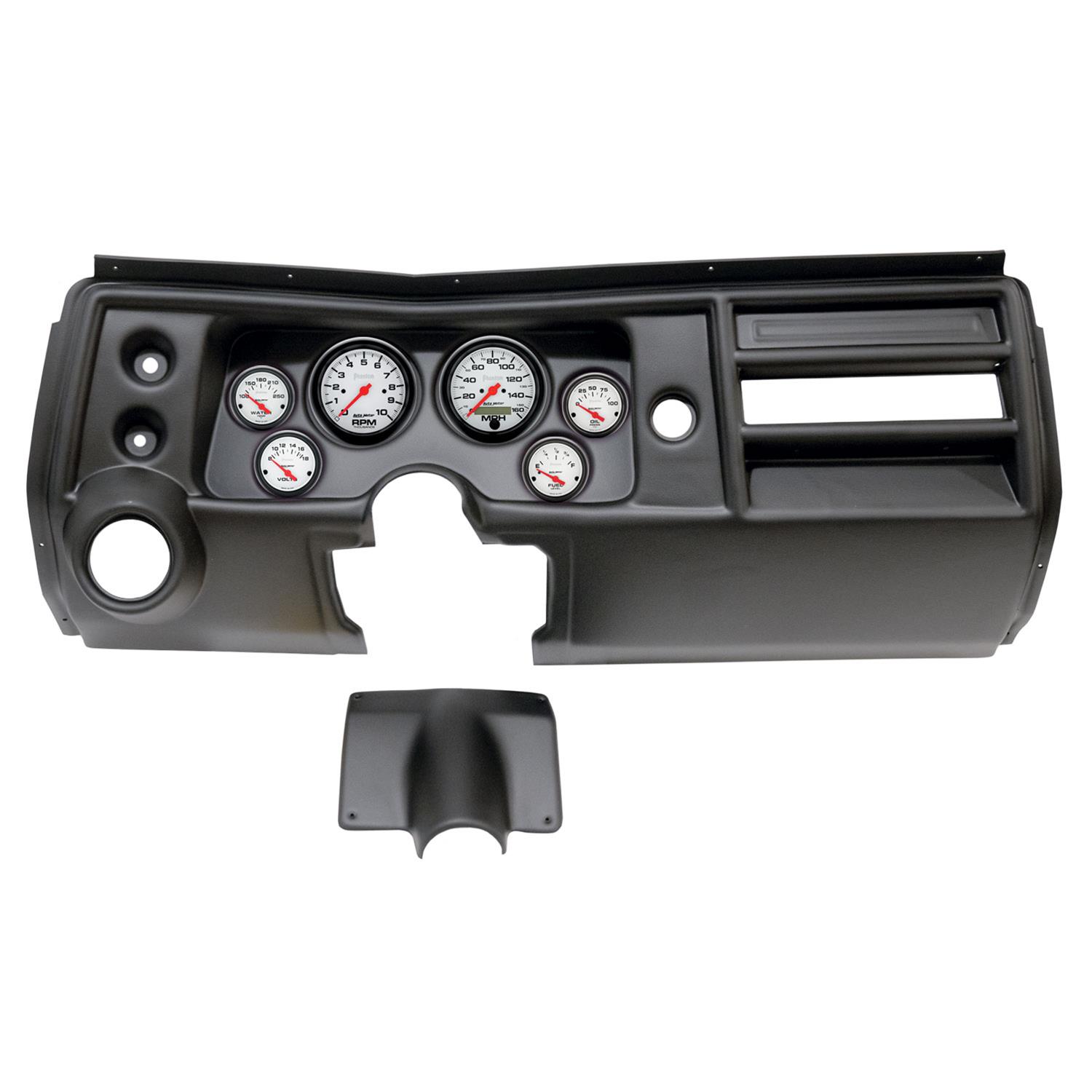 AutoMeter Phantom Instrument Clusters for 1968 CHEVELLE, EL CAMINO - 2902-09 Gauge Kit, Phantom, Analog, White Face, Speedo, Tach, Oil, Water, Volt, Fuel, Black Numbers, Red Pointers, Black Panel, Chevy, With Vent, Kit