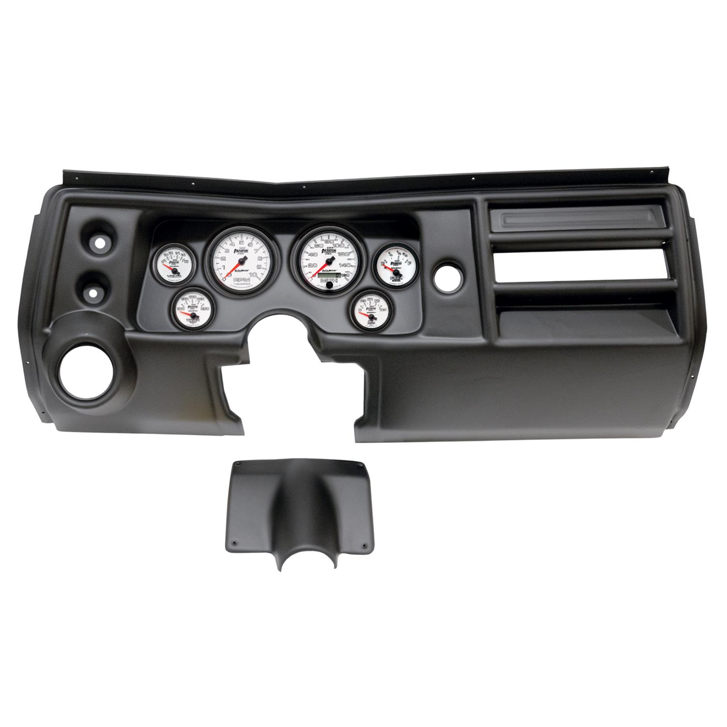 AutoMeter Phantom II Instrument Clusters for 1968 CHEVELLE, EL CAMINO - 2902-10 Gauge Kit, II, Analog, White Face, Speedo, Tach, Oil, Water, Volt, Fuel, Silver Numbers, Red Pointers, Black Panel, Chevy, With Vent, Kit