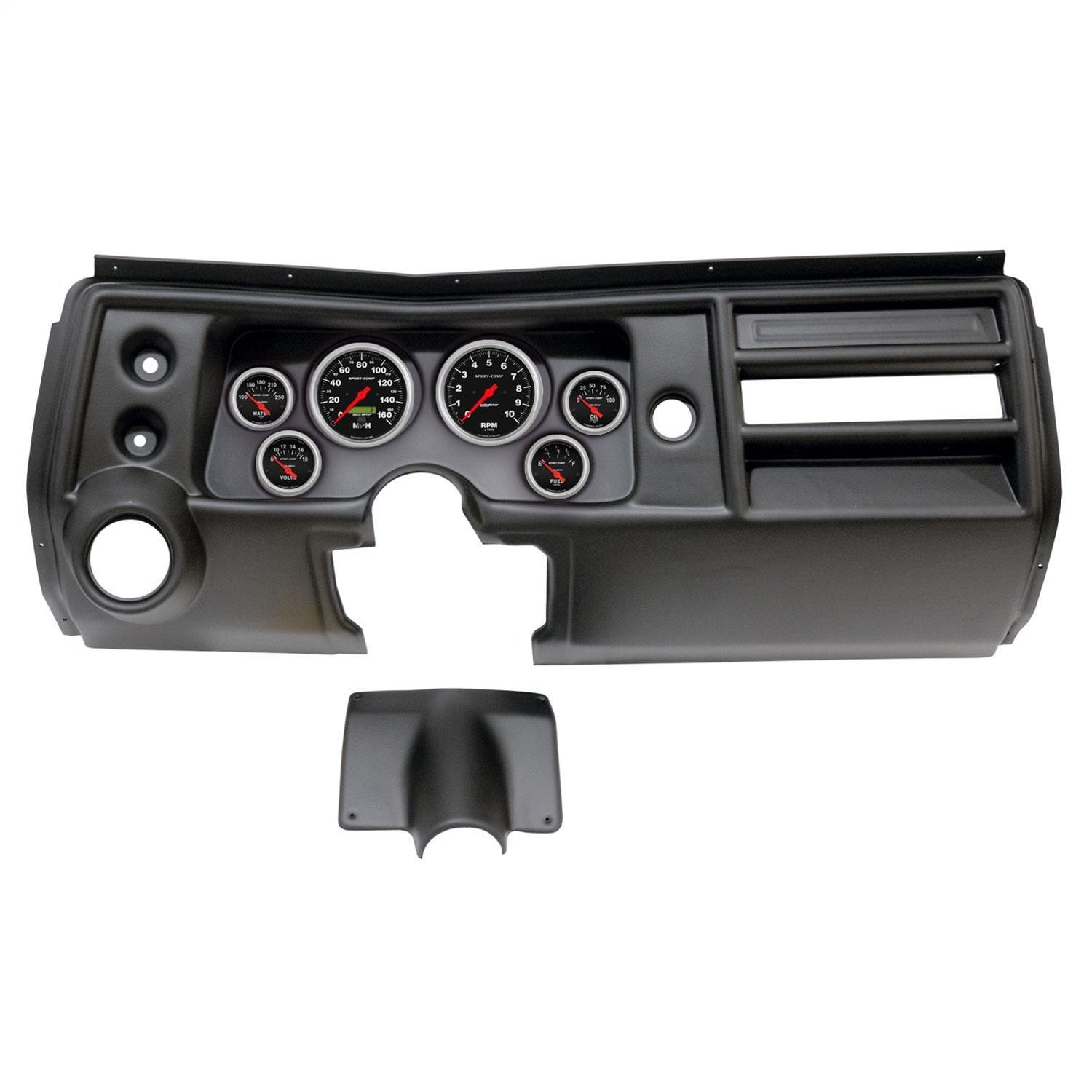 AutoMeter Sport-Comp Instrument Clusters for 1968 CHEVELLE, EL CAMINO - 2902-11 Gauge Kit, Sport-Comp, Analog, Black Face, Speedo, Tach, Oil, Water, Volt, Fuel, White Numbers, Red Pointers, Black Panel, Chevy, With Vent, Kit