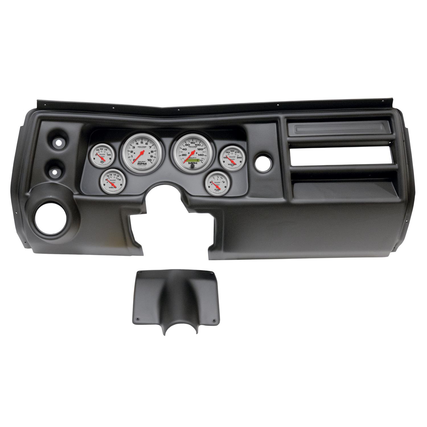 AutoMeter Ultra-Lite Instrument Clusters for 1968 CHEVELLE, EL CAMINO - 2902-13 Gauge Kit, Ultra-Lite, Analog, Silver Face, Speedo, Tach, Oil, Water, Volt, Fuel, Black Numbers, Red Pointers, Black Panel, Chevy, With Vent, Kit