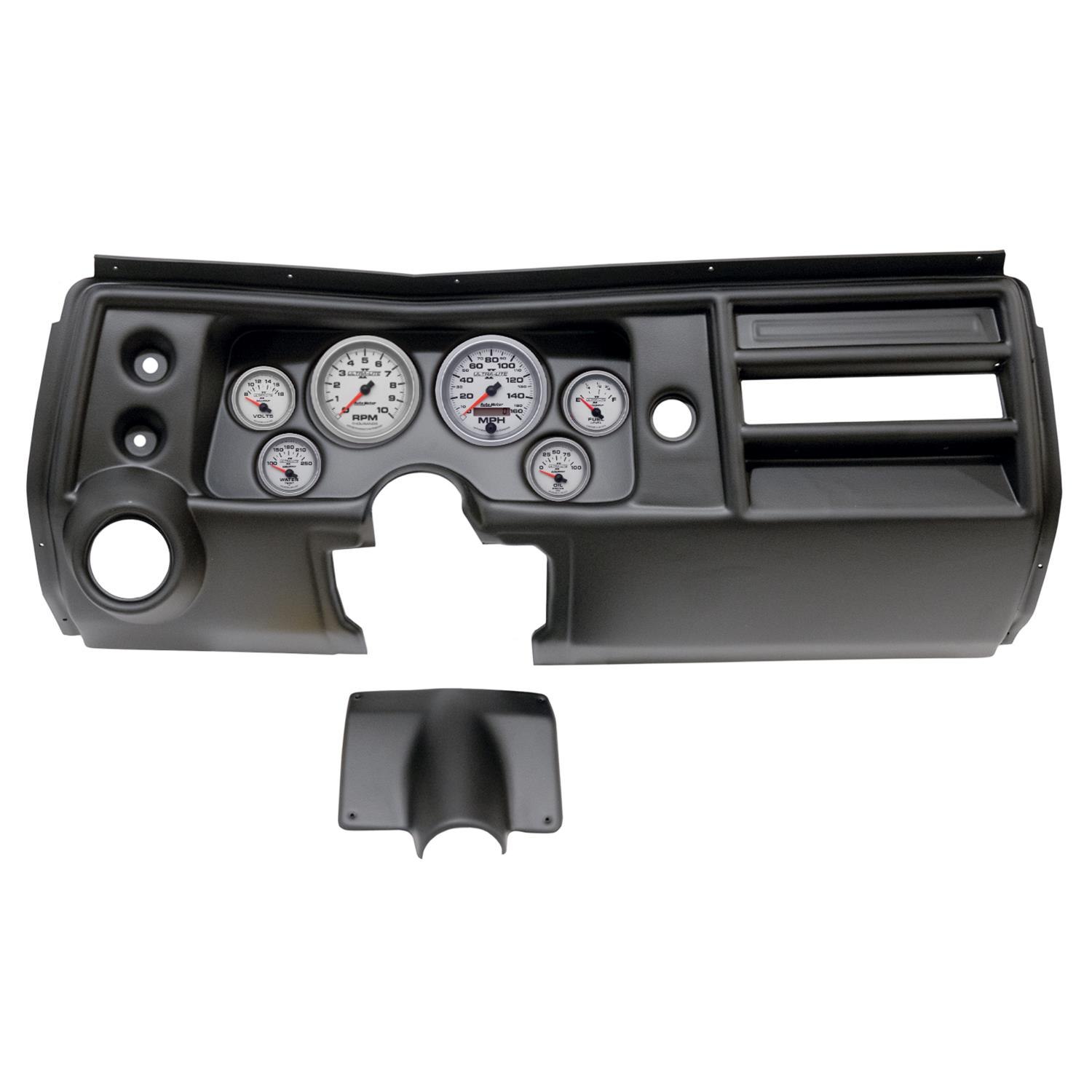 AutoMeter Ultra-Lite II Instrument Clusters for 1968 CHEVELLE, EL CAMINO - 2902-14 Gauge Kit, II, Analog, Silver Face, Speedo, Tach, Oil, Water, Volt, Fuel, Black Numbers, Red Pointers, Black Panel, Chevy, With Vent, Kit