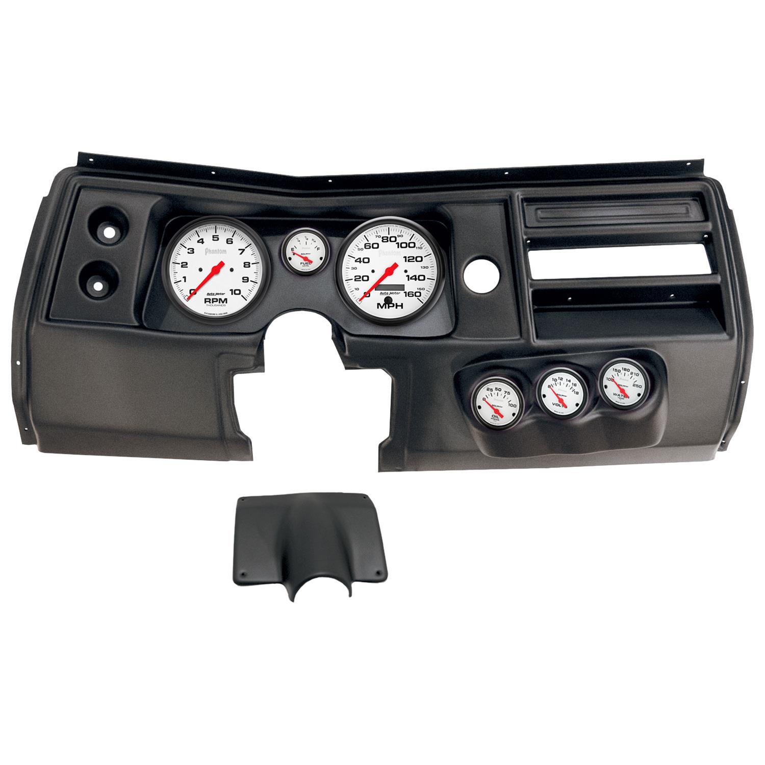 AutoMeter Phantom Instrument Clusters for 1968 CHEVELLE, EL CAMINO - 2903-09 Gauge Kit, Phantom, Analog, White Face, Speedo, Tach, Oil, Water, Volt, Fuel, Black Numbers, Red Pointers, Black Panel, Chevy, No Vent, Kit