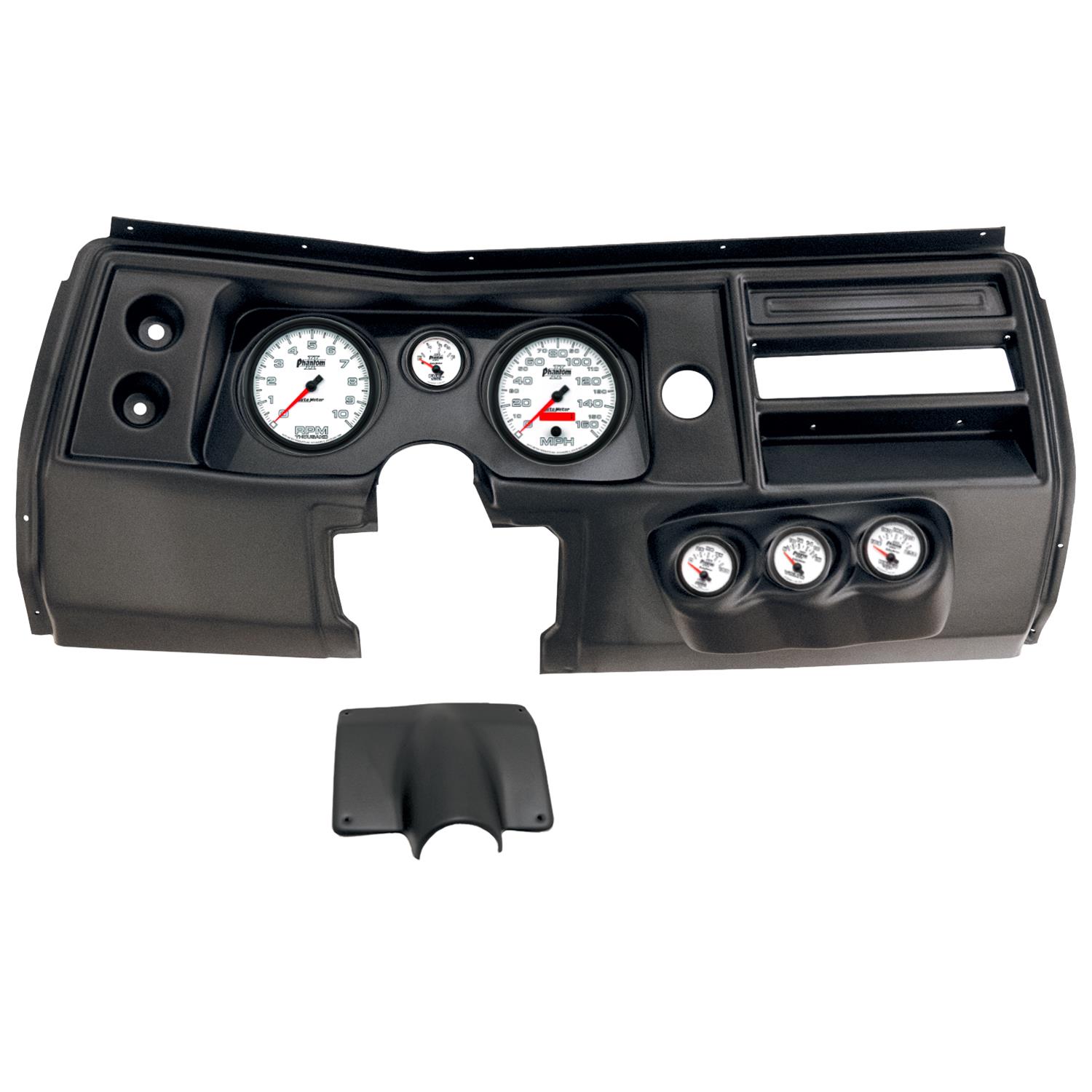AutoMeter Phantom II Instrument Clusters for 1968 CHEVELLE, EL CAMINO - 2903-10 Gauge Kit, II, Analog, White Face, Speedo, Tach, Oil, Water, Volt, Fuel, Silver Numbers, Red Pointers, Black Panel, Chevy, No Vent, Kit