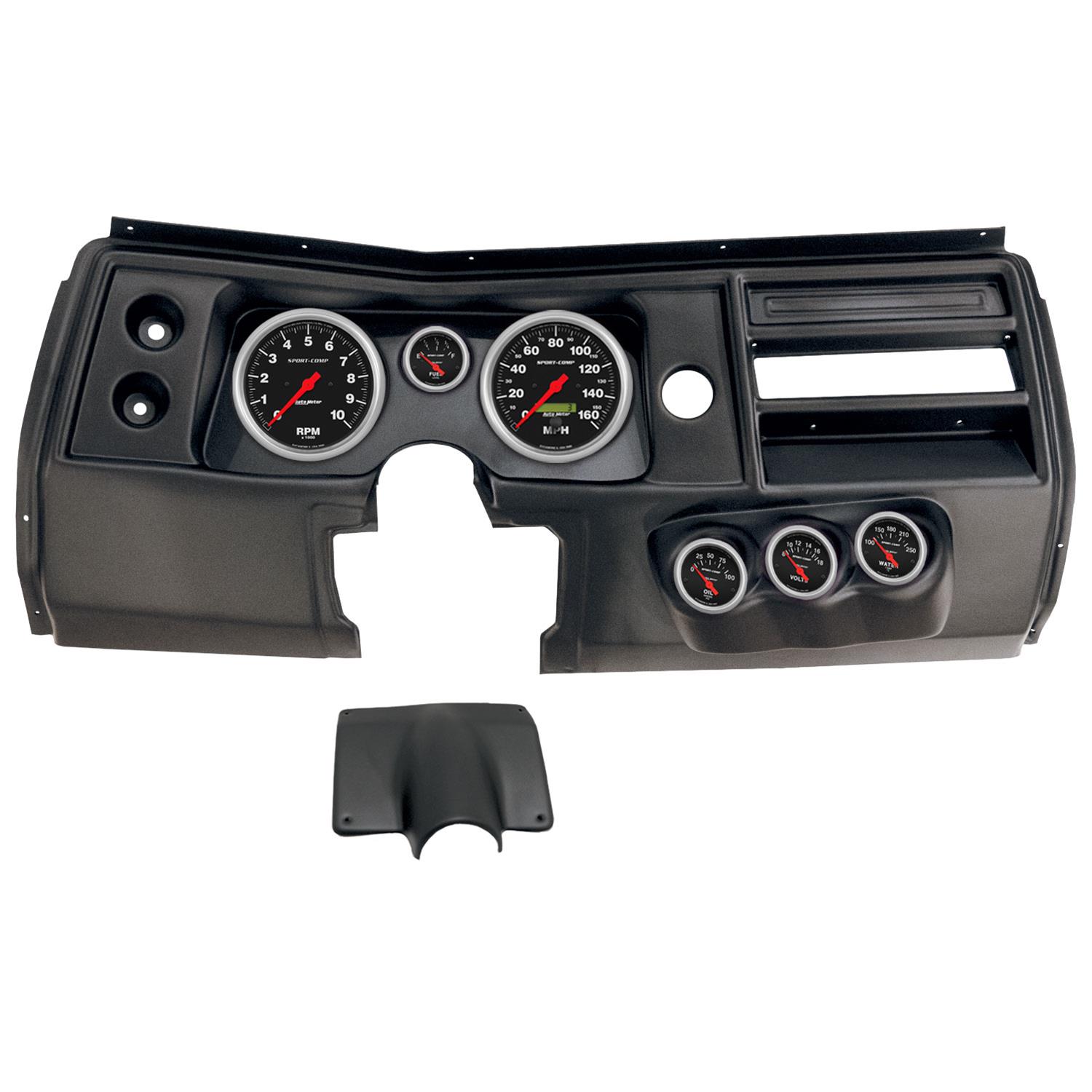 AutoMeter Sport-Comp Instrument Clusters for 1968 CHEVELLE, EL CAMINO - 2903-11 Gauge Kit, Sport-Comp, Analog, Black Face, Speedo, Tach, Oil, Water, Volt, Fuel, White Numbers, Red Pointers, Black Panel, Chevy, No Vent, Kit