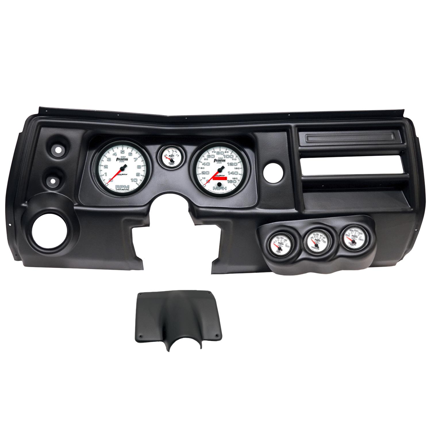 AutoMeter Phantom II Instrument Clusters for 1968 CHEVELLE, EL CAMINO - 2904-10 Gauge Kit, II, Analog, White Face, Speedo, Tach, Oil, Water, Volt, Fuel, Silver Numbers, Red Pointers, Black Panel, Chevy, With Vent, Kit