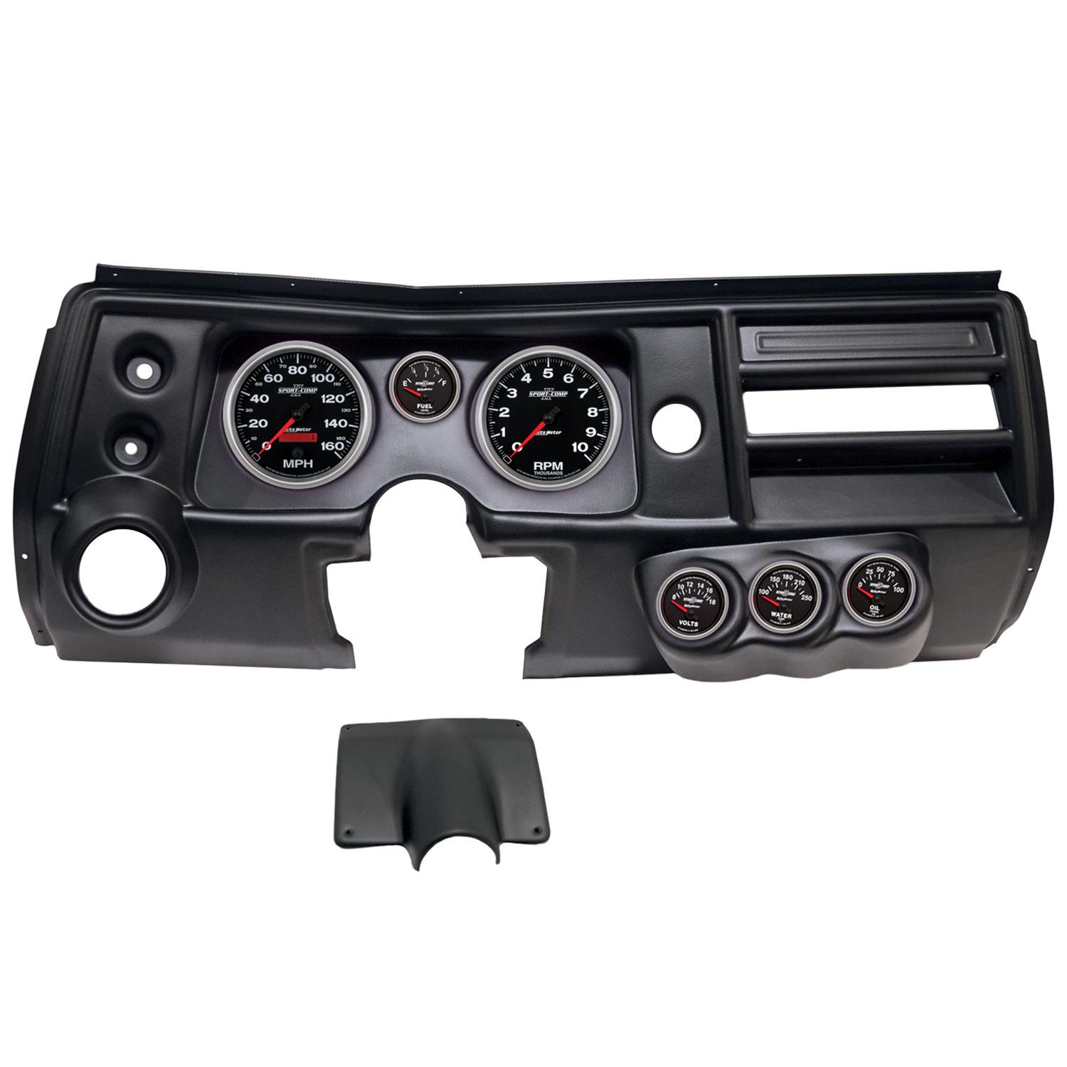 AutoMeter Sport-Comp II Instrument Clusters for 1968 CHEVELLE, EL CAMINO - 2904-12 Gauge Kit, II, Analog, Black Face, Speedo, Tach, Oil, Water, Volt, Fuel, White Numbers, Red Pointers, Black Panel, Chevy, With Vent, Kit