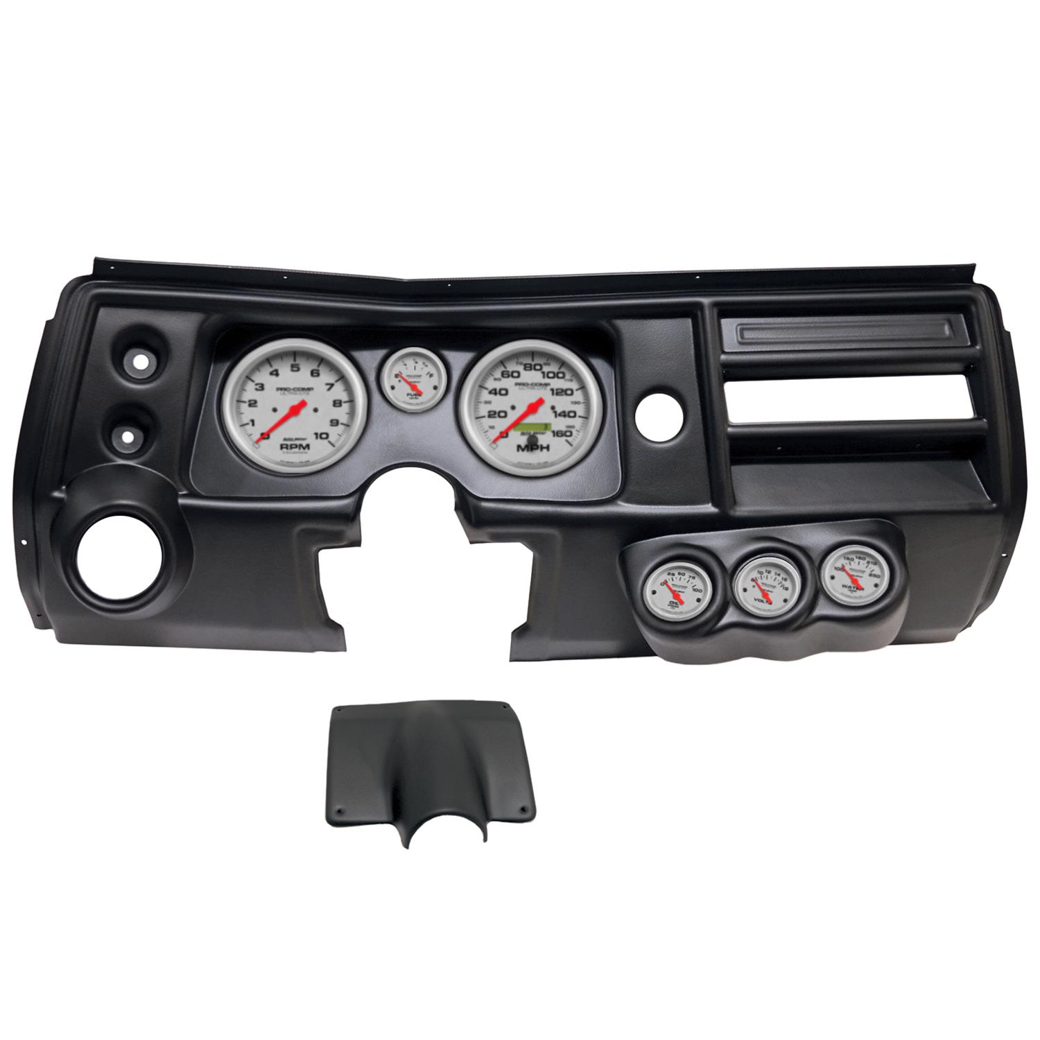 AutoMeter Ultra-Lite Instrument Clusters for 1968 CHEVELLE, EL CAMINO - 2904-13 Gauge Kit, Ultra-Lite, Analog, Silver Face, Speedo, Tach, Oil, Water, Volt, Fuel, Black Numbers, Red Pointers, Black Panel, Chevy, With Vent, Kit