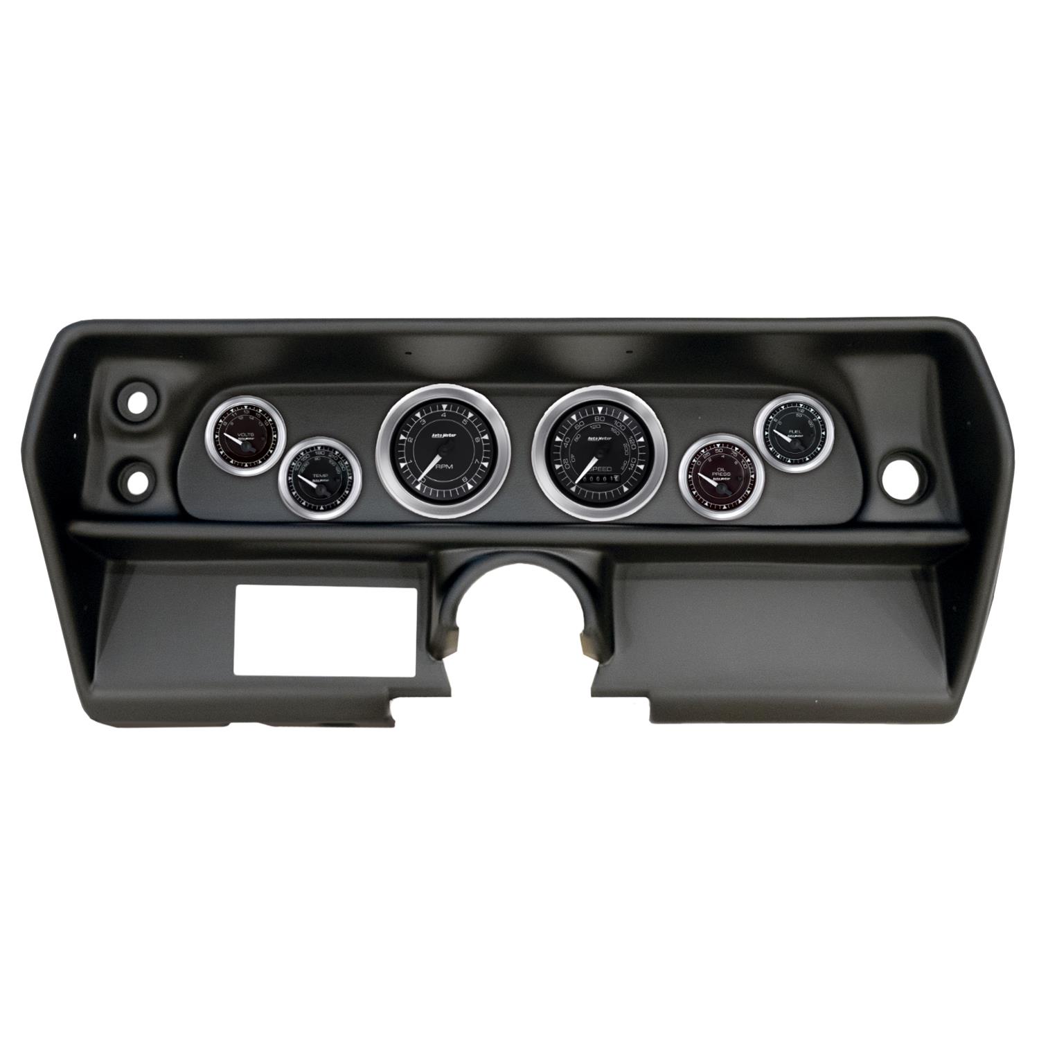 AutoMeter Chrono Instrument Clusters for 1968 CHEVY II - 2905-04 Gauge Kit, Chrono, Analog, Black Face, Speedo, Tach, Oil, Water, Volt, Fuel, White Numbers, Red Pointers, Black Panel, Chevy, Kit