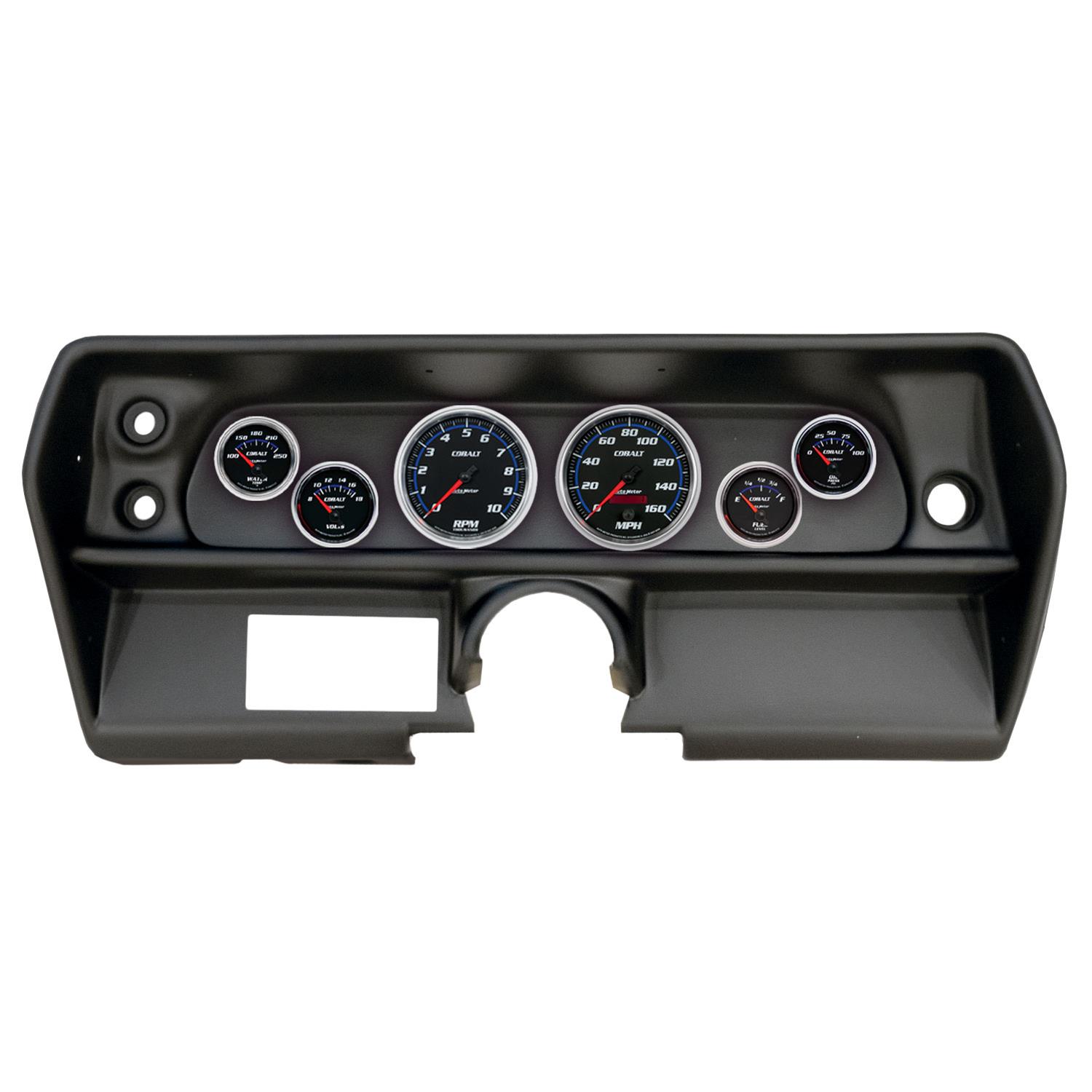 AutoMeter Cobalt Instrument Clusters for 1968 CHEVY II - 2905-05 Gauge Kit, Cobalt, Analog, Black Face, Speedo, Tach, Oil, Water, Volt, Fuel, White/Blue Numbers, Red Pointers, Black Panel, Chevy, Kit