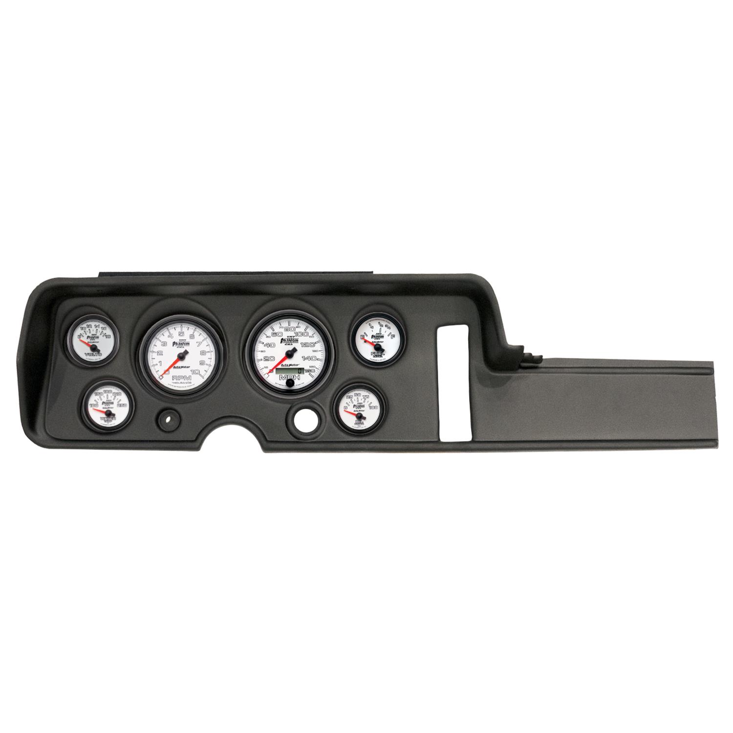AutoMeter Phantom II Instrument Clusters for 1968 GTO, LEMANS - 2906-10 Gauge Kit, II, Analog, White Face, Speedometer, Tach, Oil, Water, Volt, Fuel, Silver Numbers, Red Pointers, Black Panel, Chevy, Kit