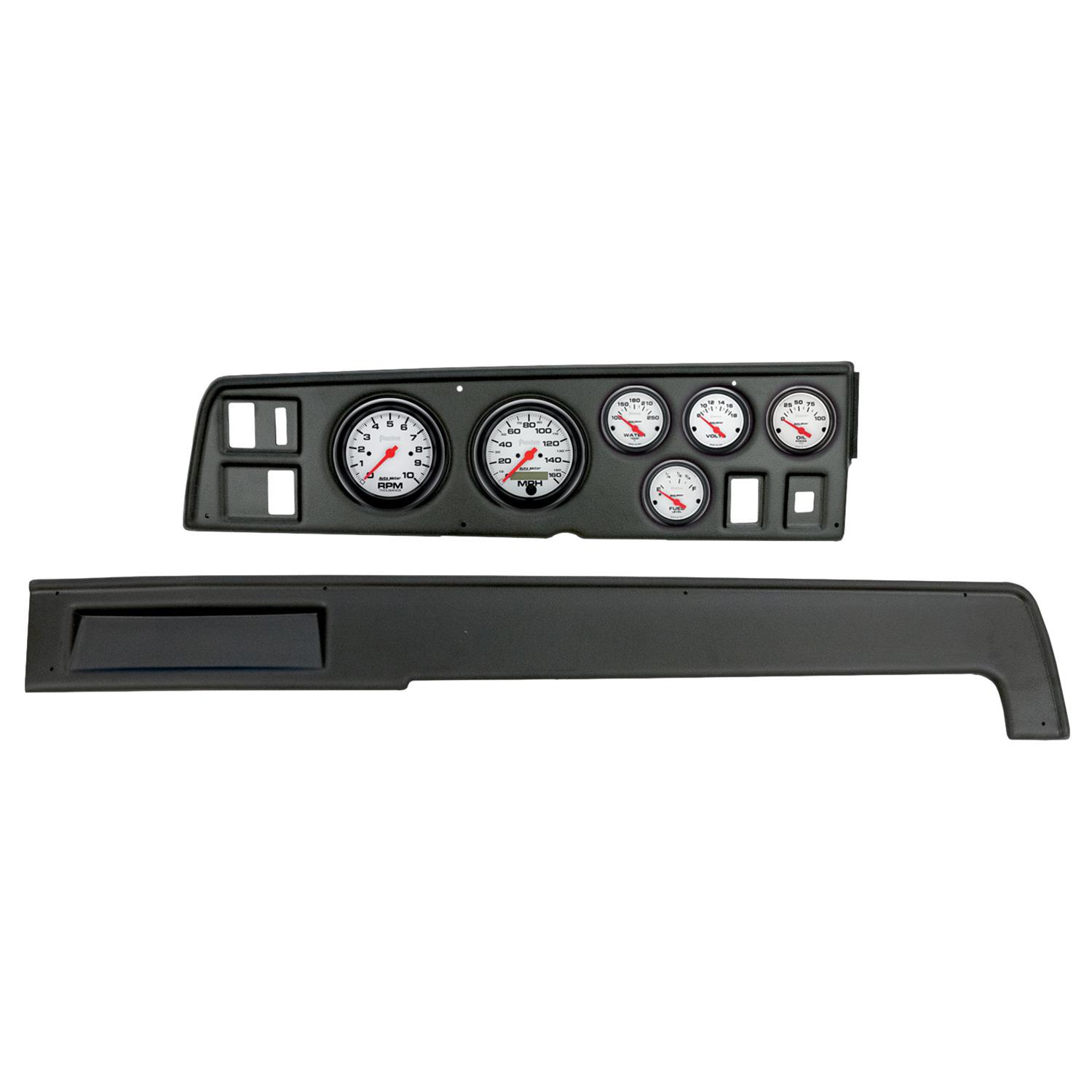 AutoMeter Phantom Instrument Clusters 2907-09 Gauge Kit, Phantom, Analog, White Face, Speedometer, Tach, Oil, Water, Volt, Fuel, Black Numbers, Red Pointers, Black Panel, Dodge, Kit