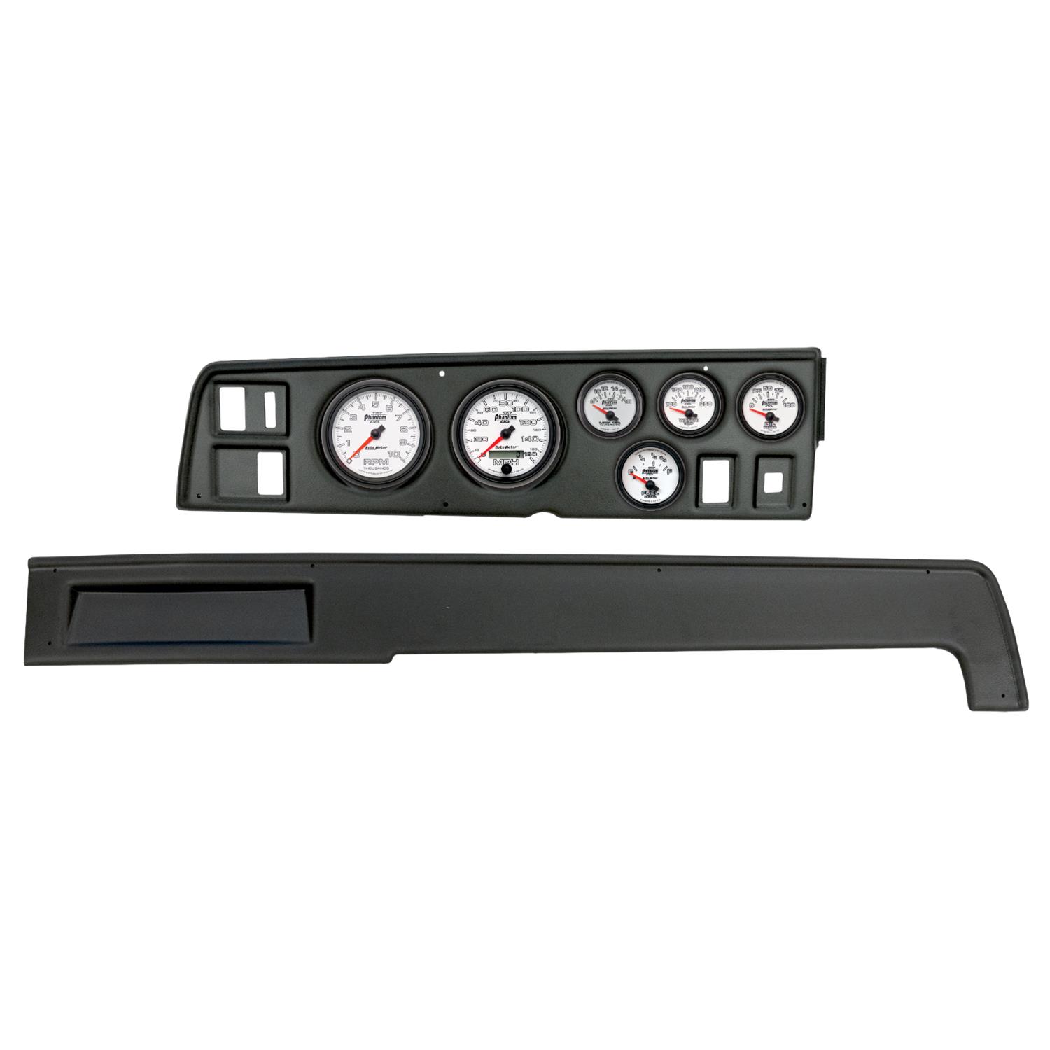 AutoMeter Phantom II Instrument Clusters 2907-10 Gauge Kit, II, Analog, White Face, Speedometer, Tach, Oil, Water, Volt, Fuel, Silver Numbers, Red Pointers, Black Panel, Dodge, Kit