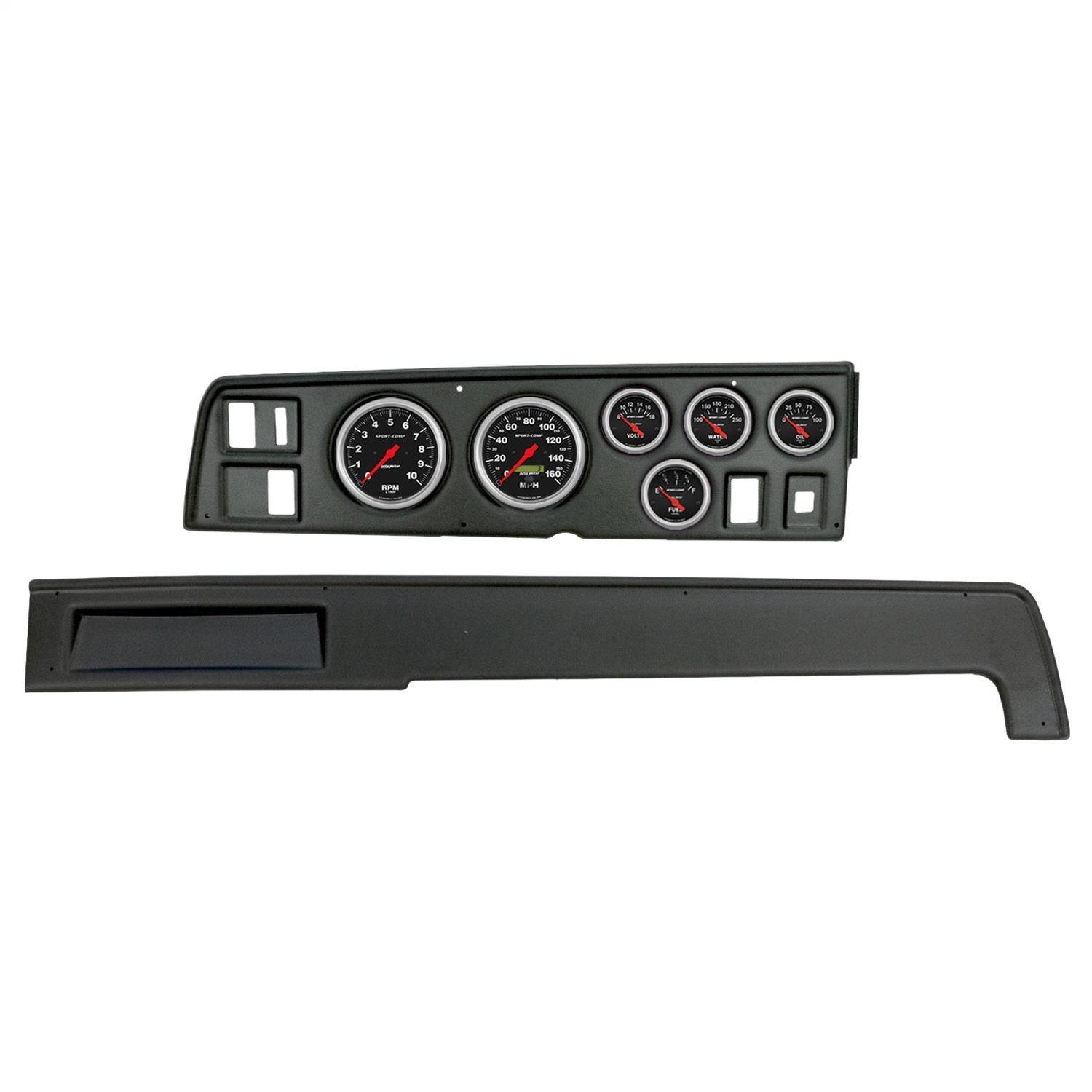 AutoMeter Sport-Comp Instrument Clusters 2907-11 Gauge Kit, Sport-Comp, Analog, Black Face, Speedometer, Tach, Oil, Water, Volt, Fuel, White Numbers, Red Pointers, Black Panel, Dodge, Kit