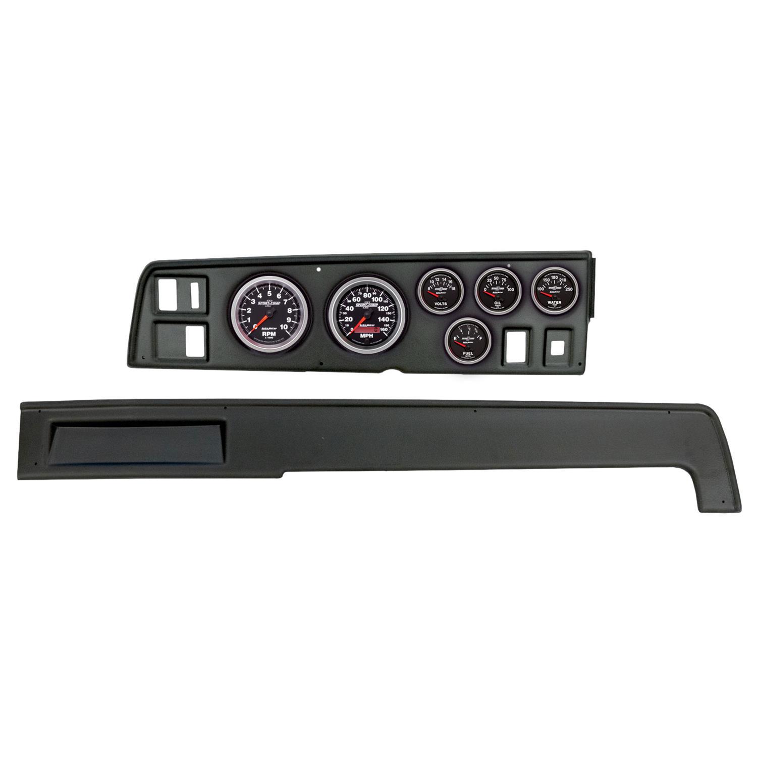 AutoMeter Sport-Comp II Instrument Clusters 2907-12 Gauge Kit, II, Analog, Black Face, Speedometer, Tach, Oil, Water, Volt, Fuel, White Numbers, Red Pointers, Black Panel, Dodge, Kit