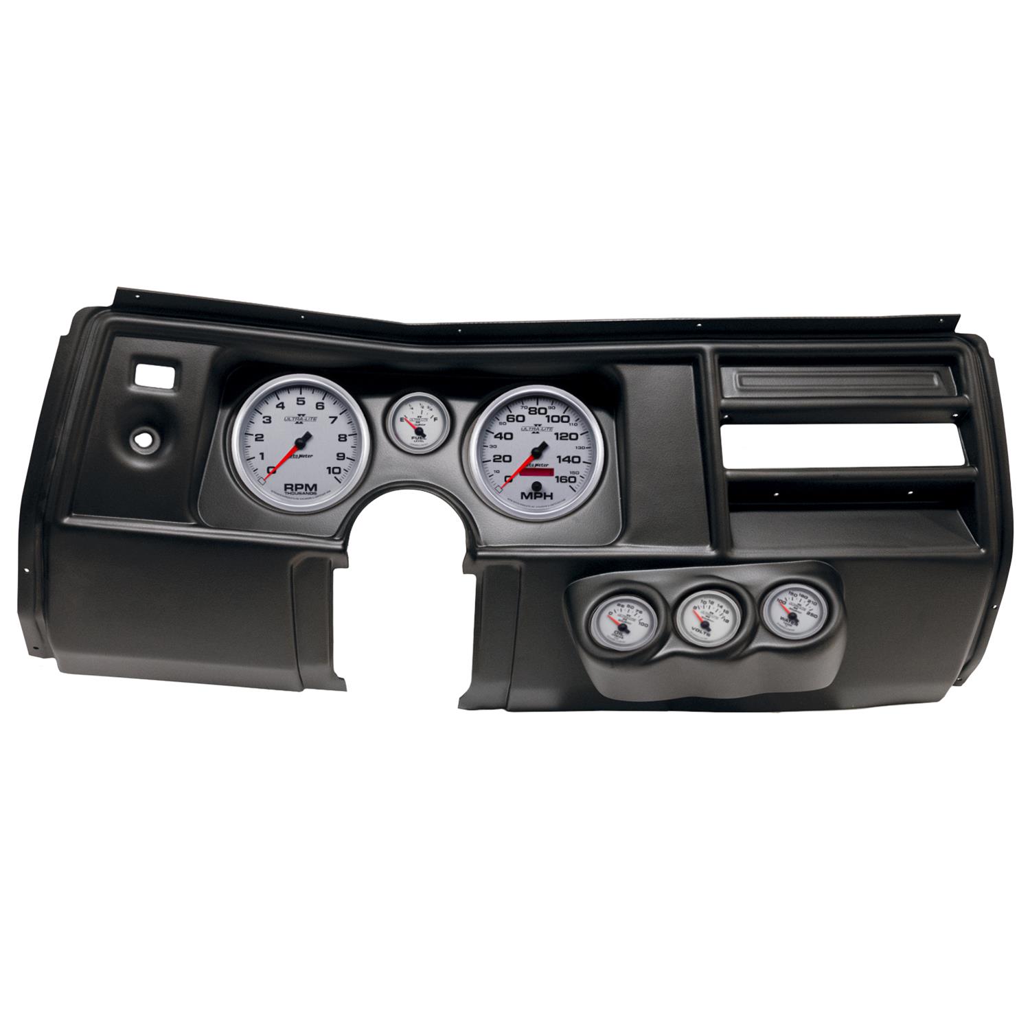AutoMeter Ultra-Lite II Instrument Clusters for 1969 CHEVELLE, EL CAMINO - 2910-14 Gauge Kit, II, Analog, Silver Face, Speedo, Tach, Oil, Water, Volt, Fuel, Black Numbers, Red Pointers, Black Panel, Chevy, No Vent, Kit