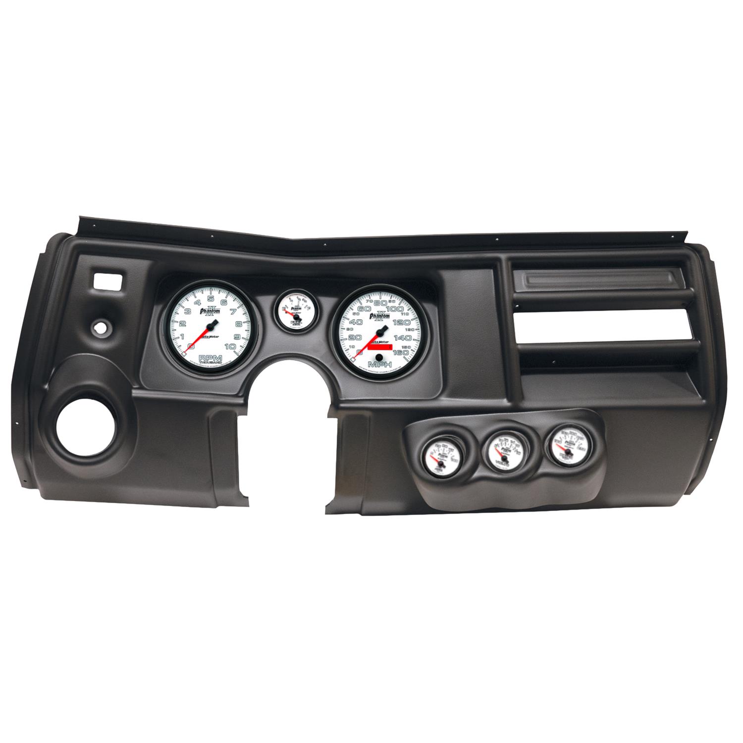 AutoMeter Phantom II Instrument Clusters for 1969 CHEVELLE, EL CAMINO - 2911-10 Gauge Kit, II, Analog, White Face, Speedo, Tach, Oil, Water, Volt, Fuel, Silver Numbers, Red Pointers, Black Panel, Chevy, Vent, Kit