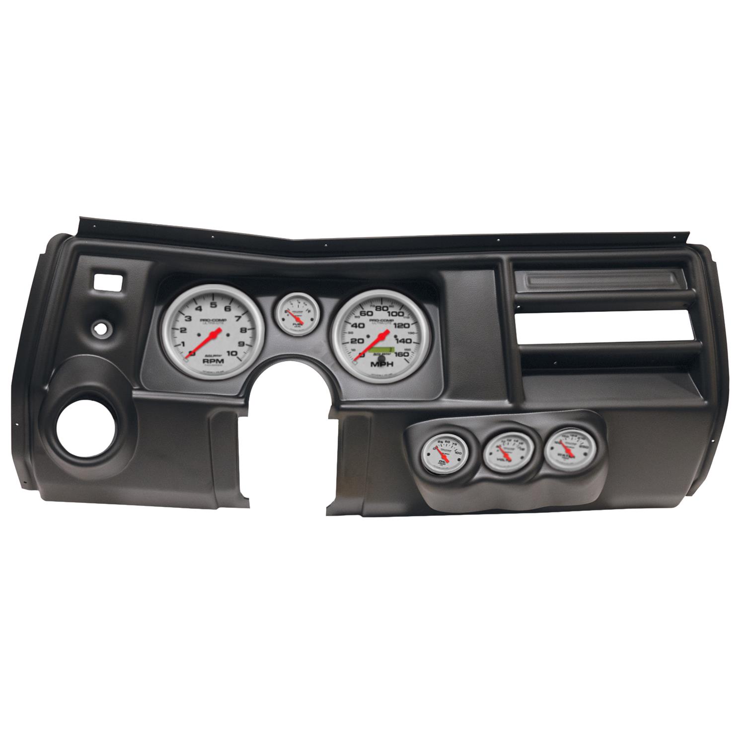 AutoMeter Ultra-Lite Instrument Clusters for 1969 CHEVELLE, EL CAMINO - 2911-13 Gauge Kit, Ultra-Lite, Analog, Silver Face, Speedo, Tach, Oil, Water, Volt, Fuel, Black Numbers, Red Pointers, Black Panel, Chevy, Vent, Kit