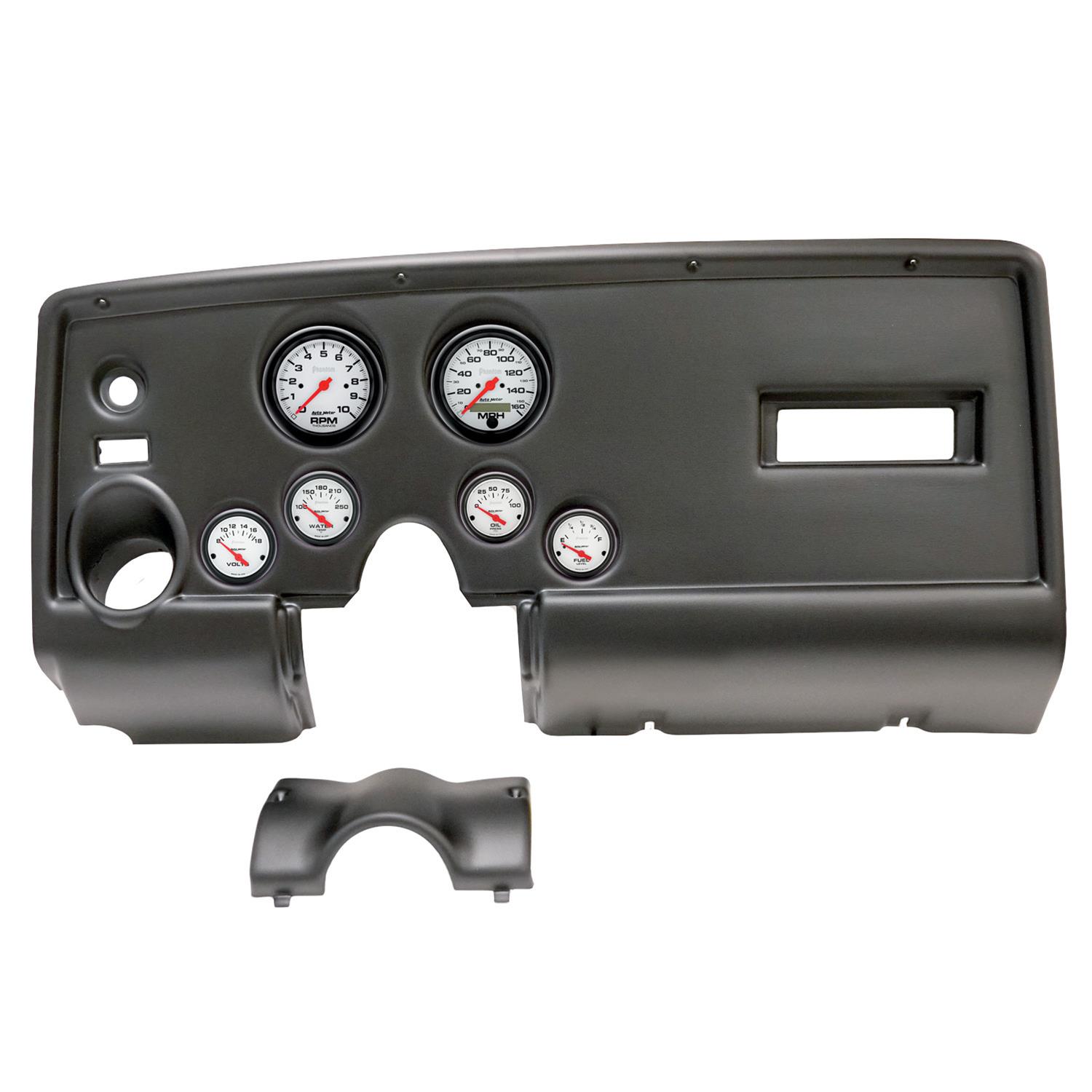 AutoMeter Phantom Instrument Clusters for 1969 FIREBIRD - 2912-09 Gauge Kit, Phantom, Analog, White Face, Speedo, Tach, Oil, Water, Volt, Fuel, Black Numbers, Red Pointers, Black Panel, Pontiac, Kit