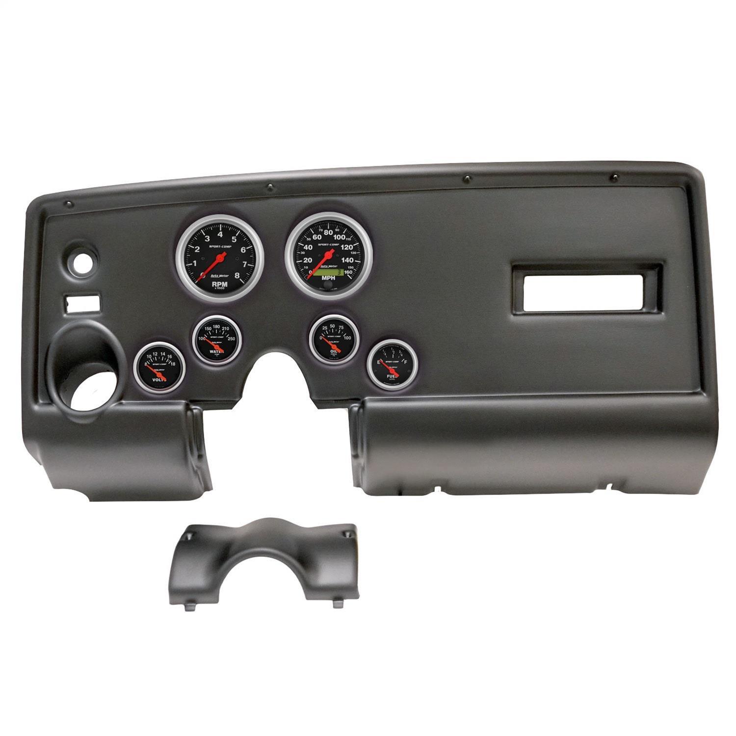 AutoMeter Sport-Comp Instrument Clusters for 1969 FIREBIRD - 2912-11 Gauge Kit, Sport-Comp, Analog, Black Face, Speedo, Tach, Oil, Water, Volt, Fuel, White Numbers, Red Pointers, Black Panel, Pontiac, Kit