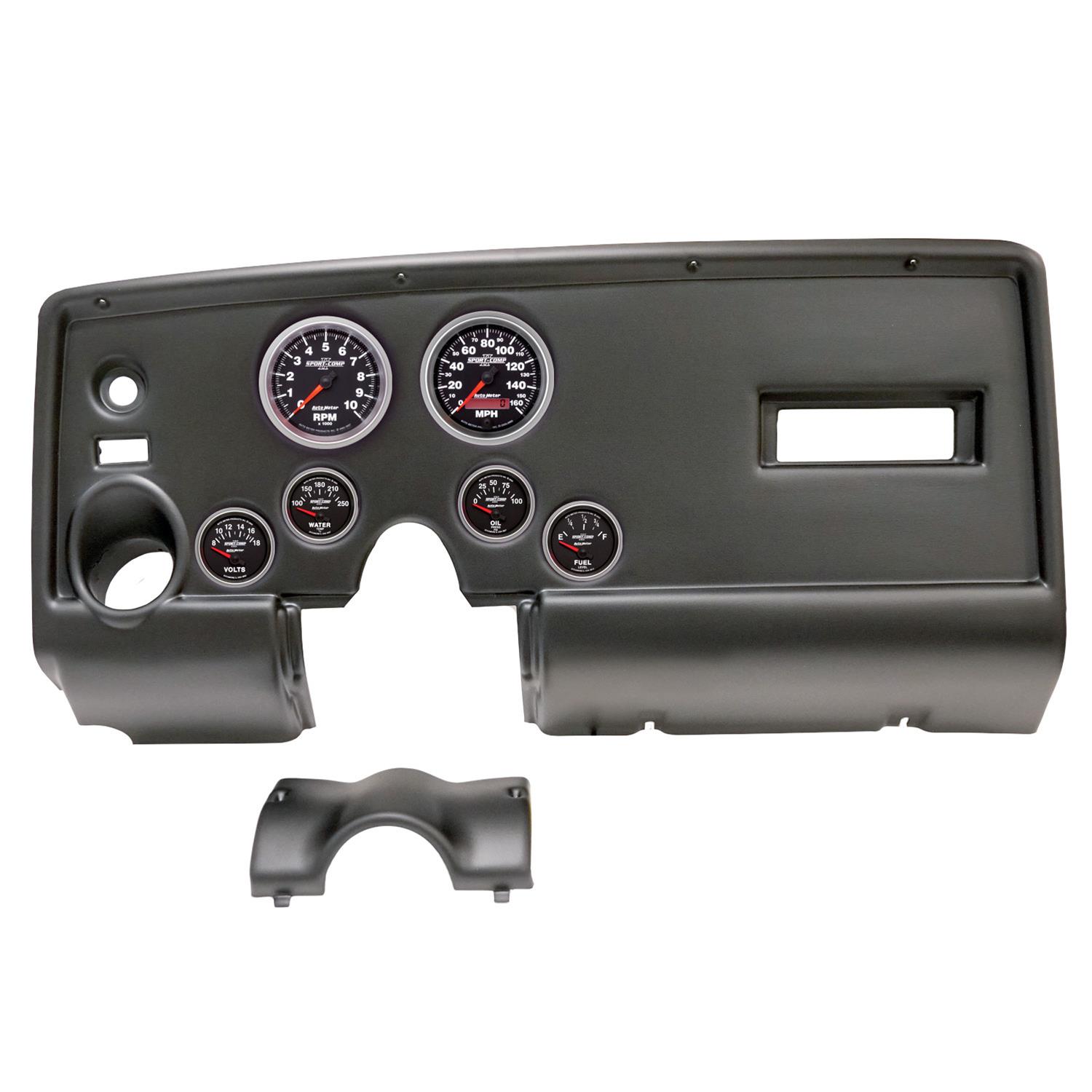 AutoMeter Sport-Comp II Instrument Clusters for 1969 FIREBIRD - 2912-12 Gauge Kit, II, Analog, Black Face, Speedo, Tach, Oil, Water, Volt, Fuel, White Numbers, Red Pointers, Black Panel, Pontiac, Kit