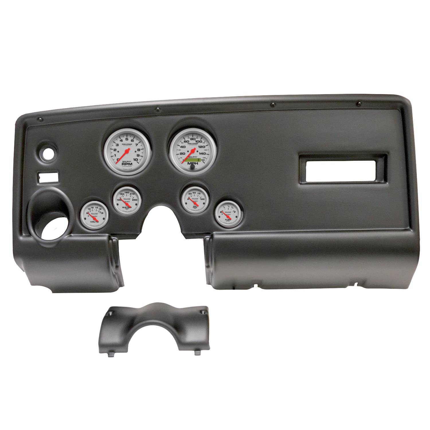AutoMeter Ultra-Lite Instrument Clusters for 1969 FIREBIRD - 2912-13 Gauge Kit, Ultra-Lite, Analog, Silver Face, Speedo, Tach, Oil, Water, Volt, Fuel, Black Numbers, Red Pointers, Black Panel, Pontiac, Kit