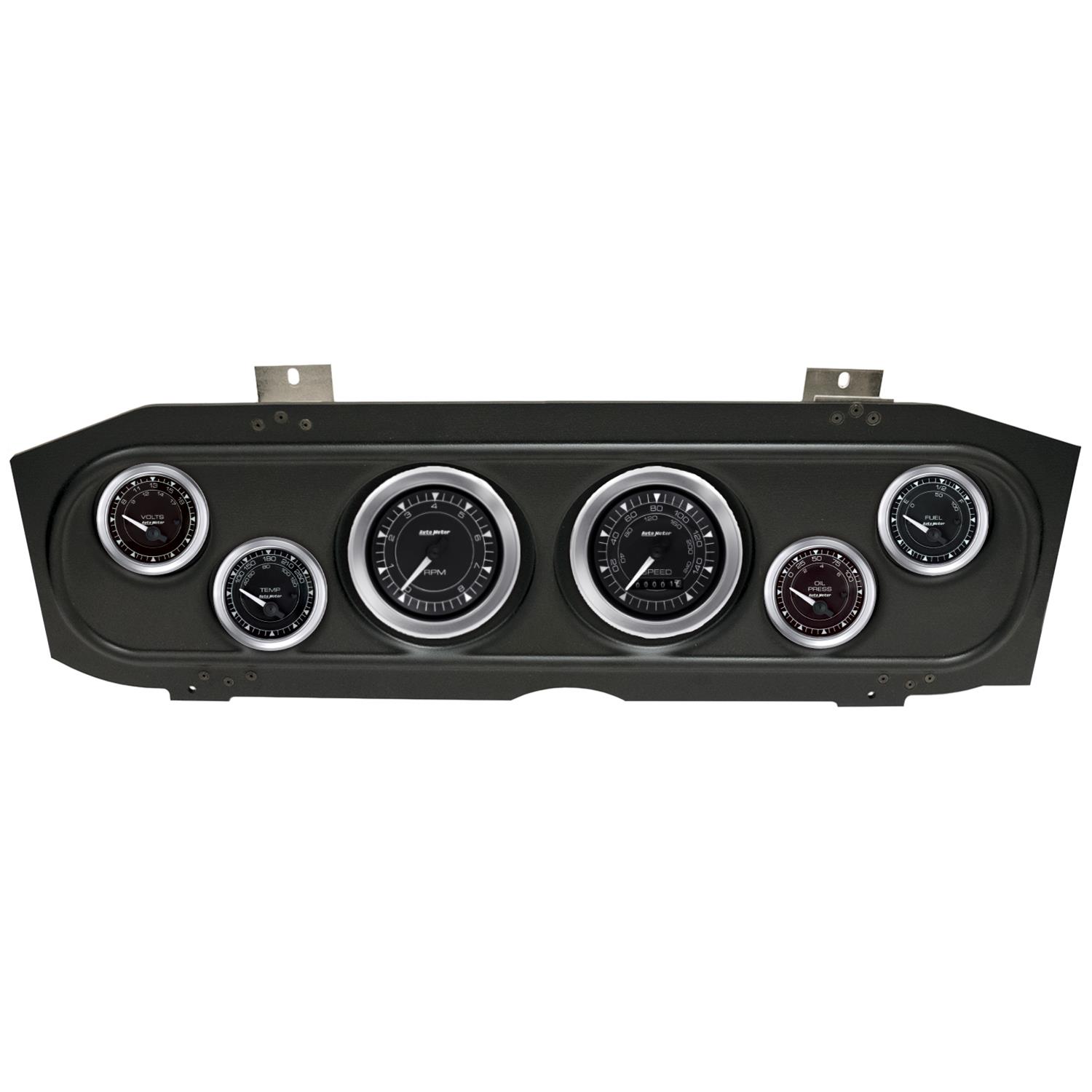 AutoMeter Chrono Instrument Clusters for 1969-1970 COUGAR - 2913-04 Gauge Kit, Chrono, Analog, Black Face, Speedo, Tach, Oil, Water, Volt, Fuel, White Numbers and Pointers, Black Panel, Mercury, Kit