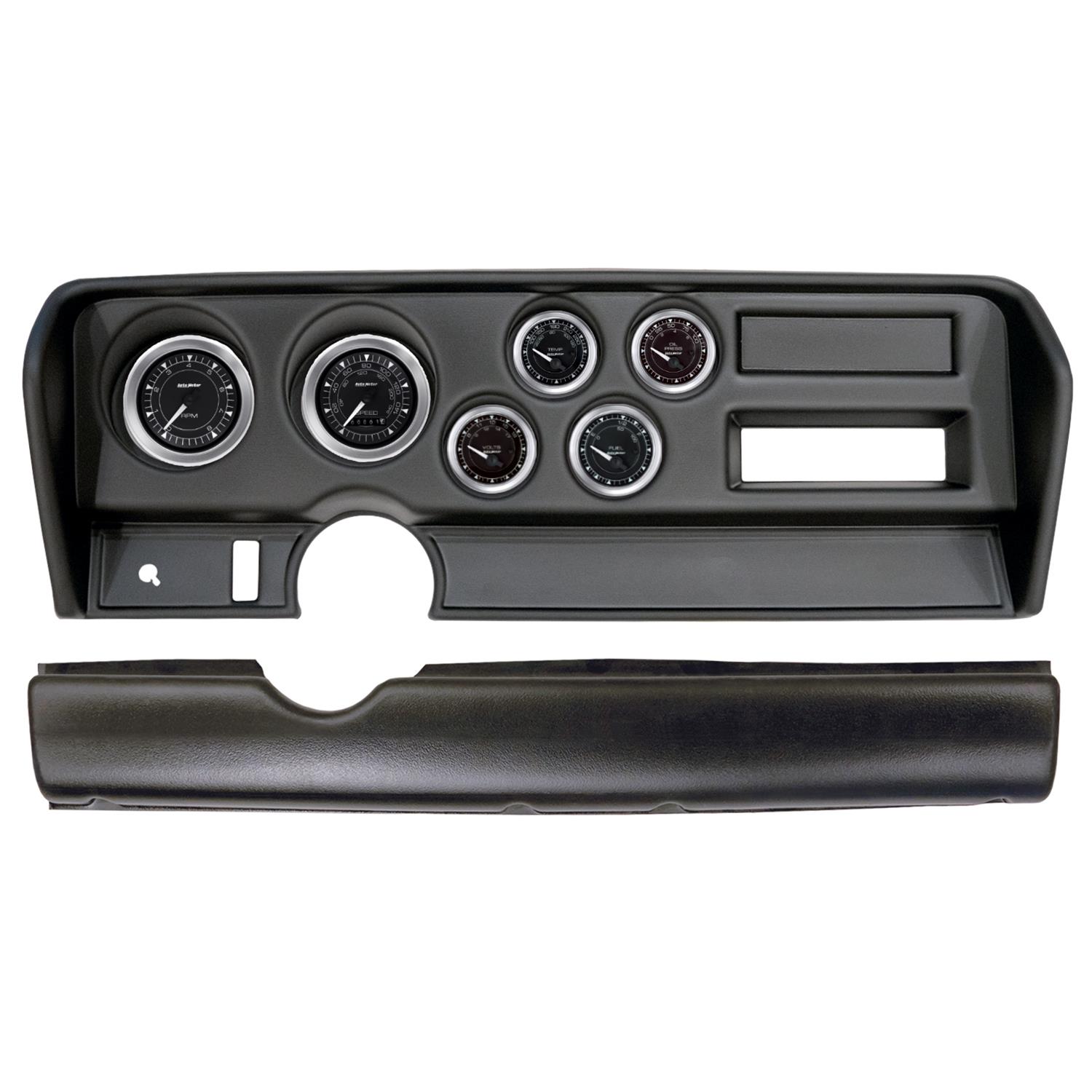 AutoMeter Chrono Instrument Clusters for 1970-1972 GTO, LEMANS - 2914-04 Gauge Kit, Chrono, Analog, Black Face, Speedo, Tach, Oil, Water, Volt, Fuel, White Numbers and Pointers, Black Panel, Pontiac, No A/C, Kit