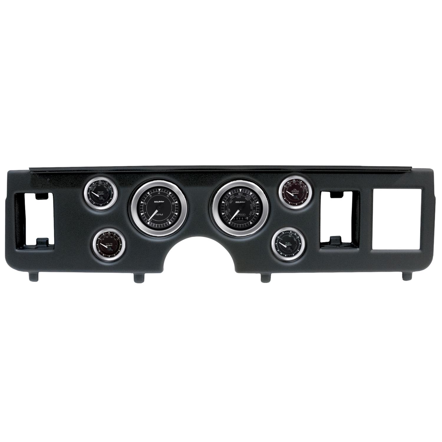 AutoMeter Chrono Instrument Clusters for 1979-1986 MUSTANG - 2917-04 Gauge Kit, Chrono, Analog, Black Face, Speedo, Tach, Oil, Water, Volt, Fuel, White Numbers and Pointers, Black Panel, Ford, Kit