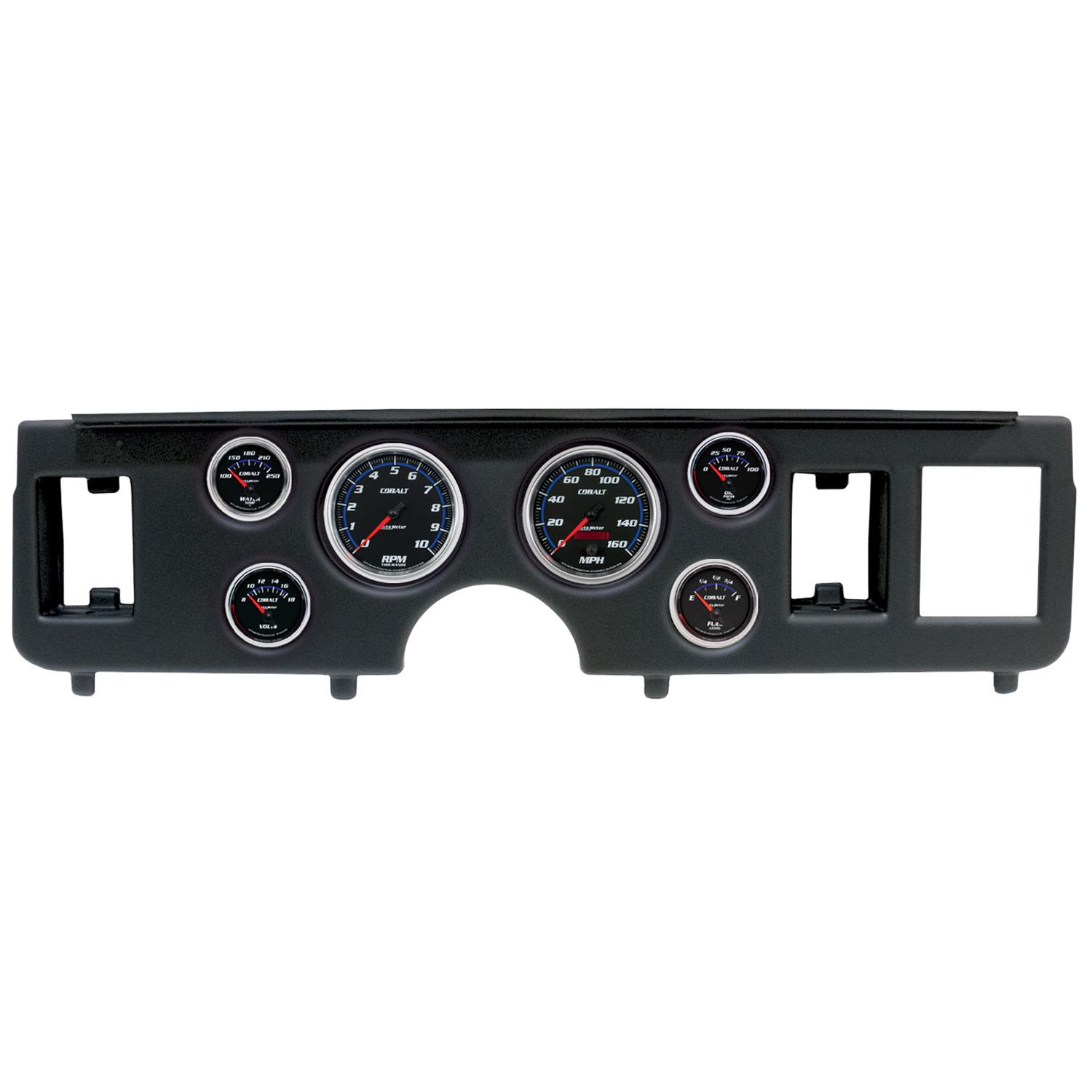 AutoMeter Cobalt Instrument Clusters for 1979-1986 MUSTANG - 2917-05 Gauge Kit, Cobalt, Analog, Black Face, Speedo, Tach, Oil, Water, Volt, Fuel, White/Blue Numbers, Red Pointers, Black Panel, Ford, Kit